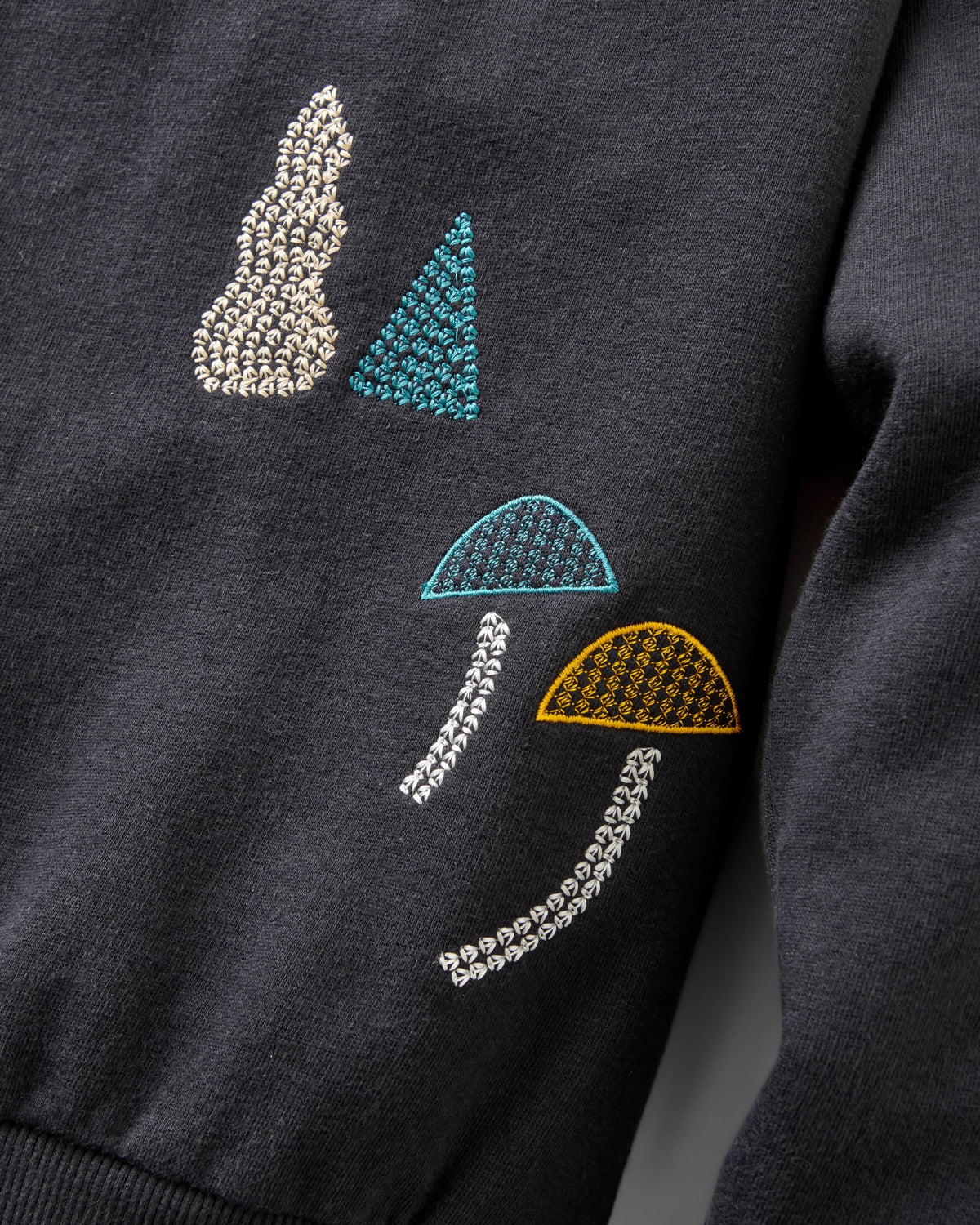 Slower Rhythms Embroidered Women's Organic Cotton Sweatshirt - Faded Black - Flatlay