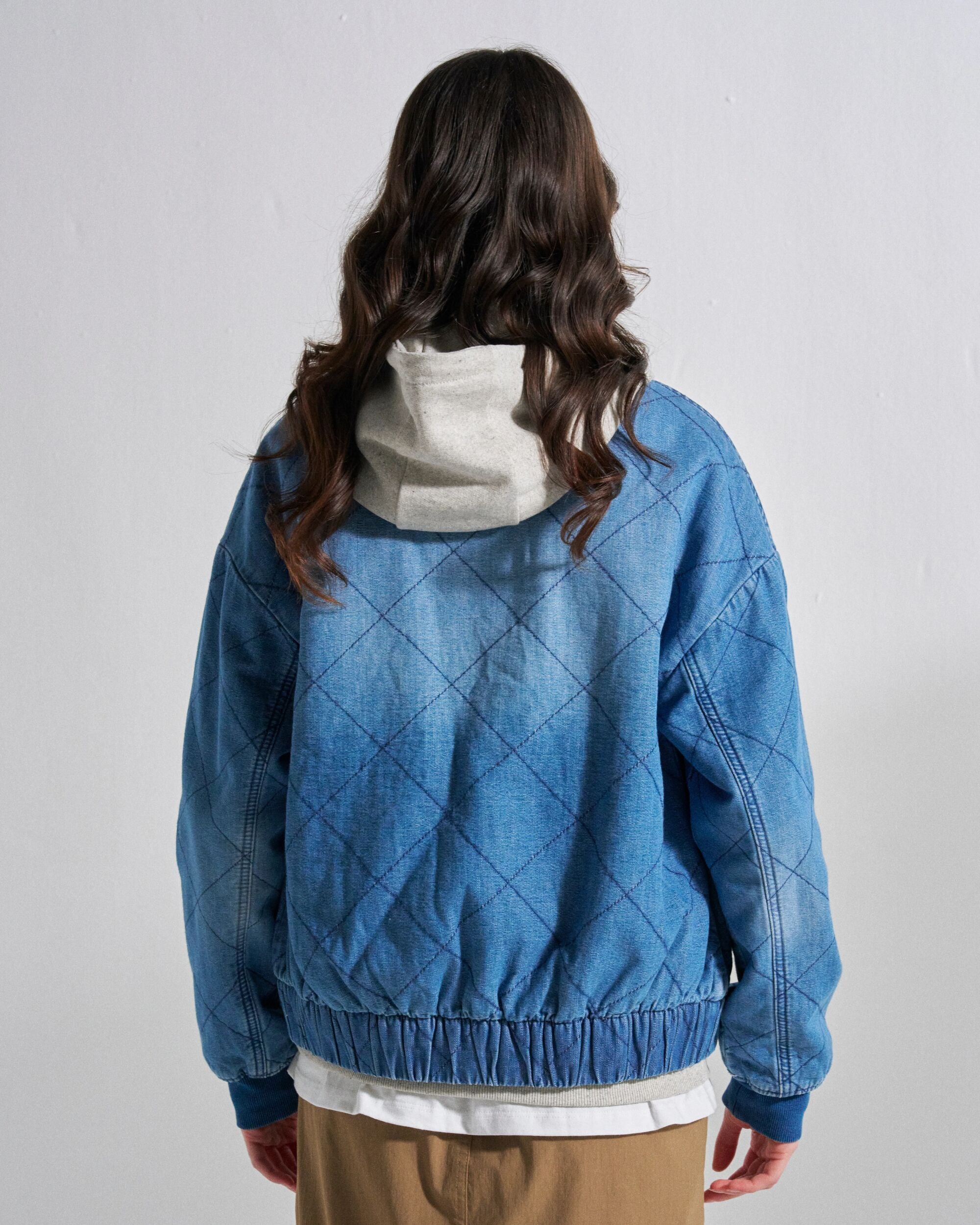 Lucia Sherpa Lined Bomber Jacket - Denim Blue - Studio Model