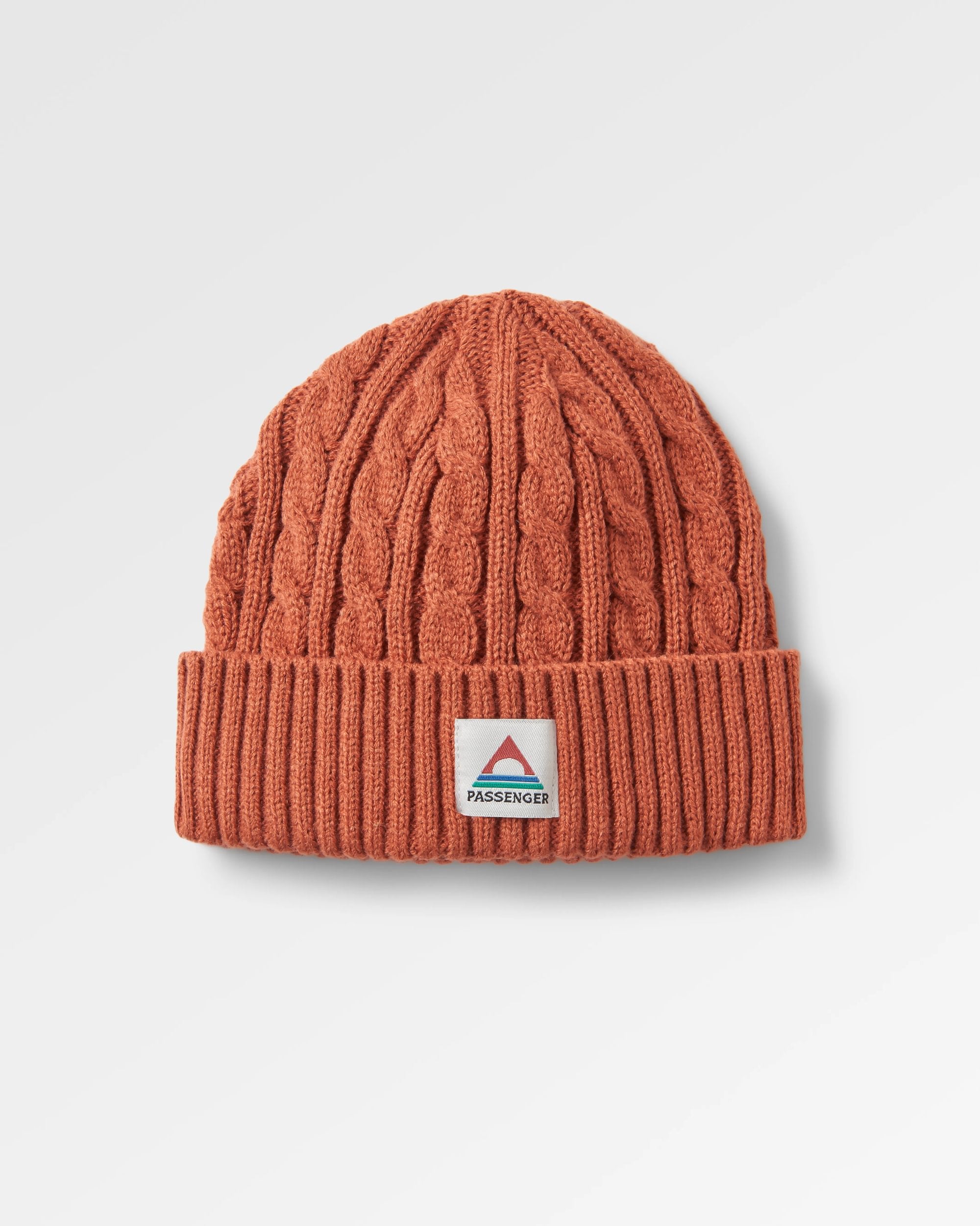 Fireside Recycled Cable Knit Beanie - Baked Clay - Flatlay