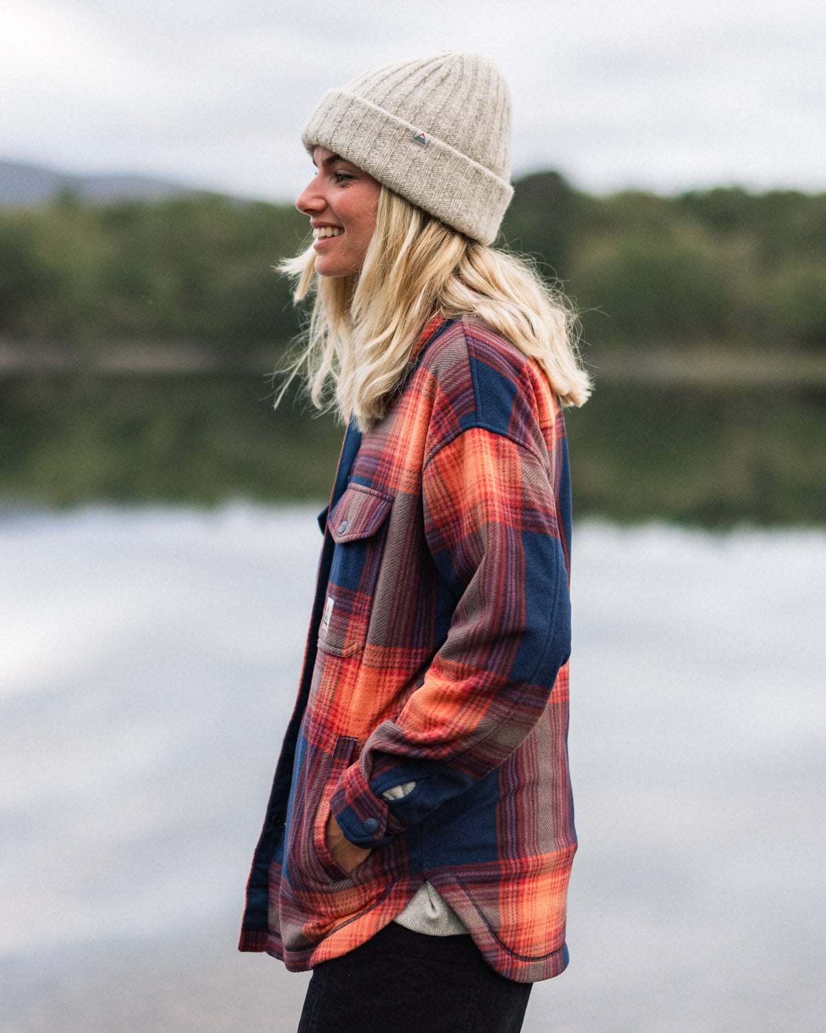 East Polar Fleece Shirt - Rich Navy/ Red Ochre Check - Lifestyle