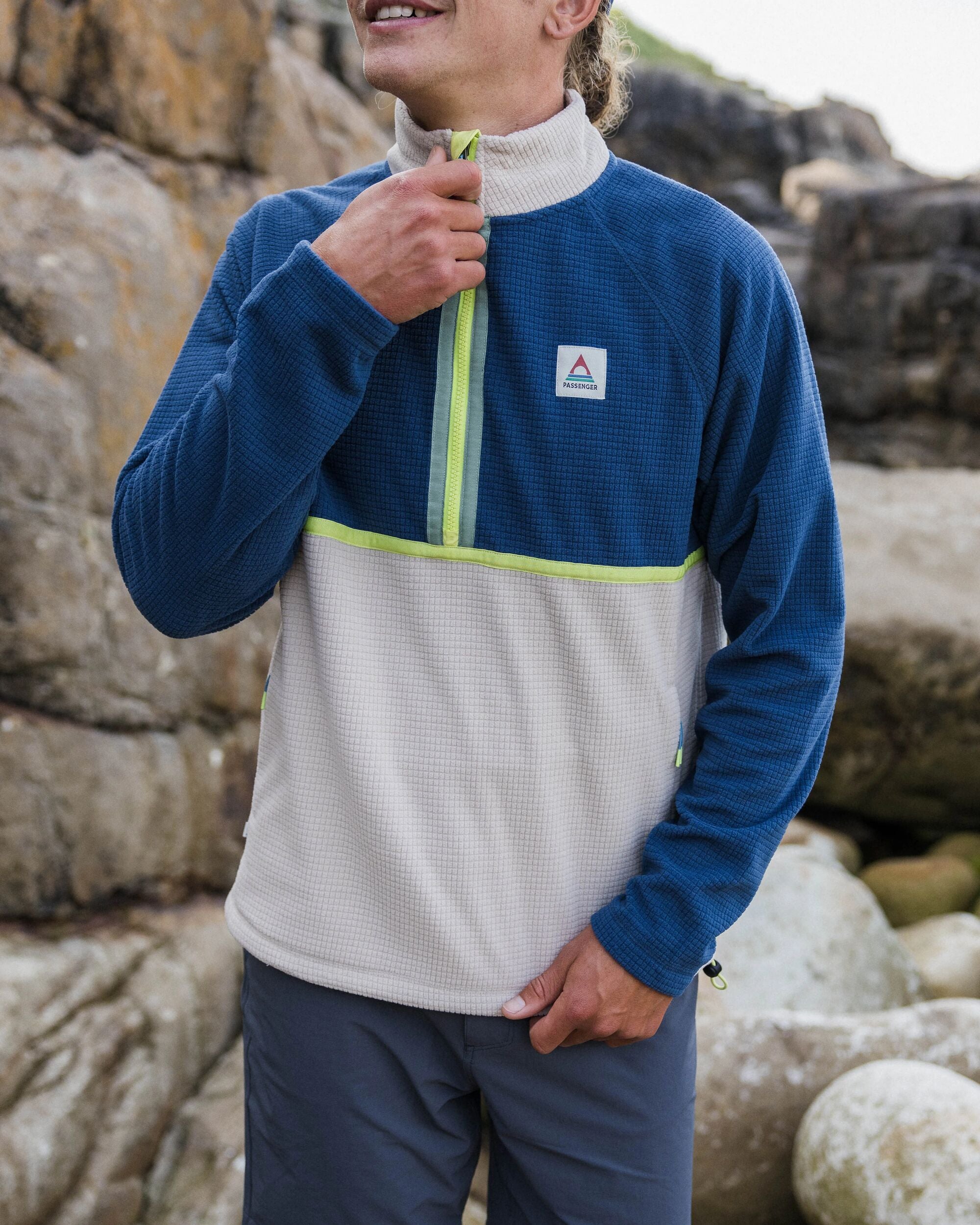 Overlook Recycled Grid Polar Fleece - Dark Denim/Pebble Grey - Lifestyle