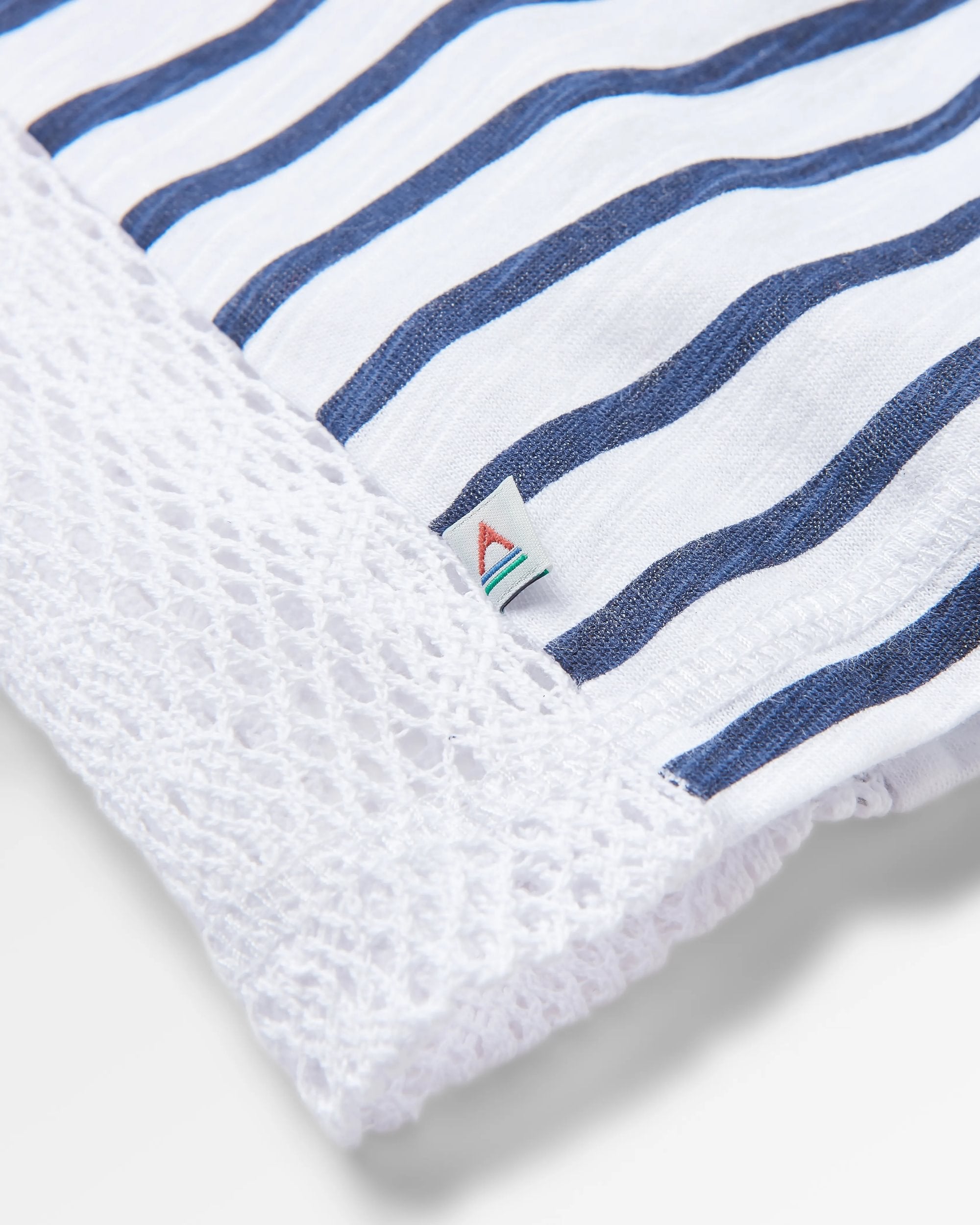 Magnolia Recycled Cotton Crochet Trim T-Shirt - Navy Stripe - Flatlay