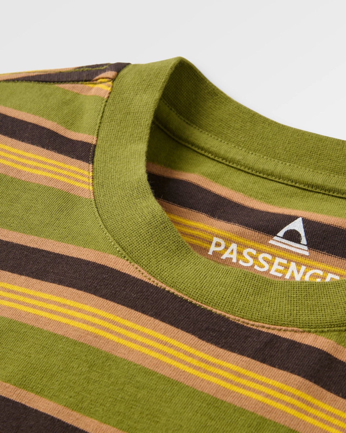 Retro Recycled Cotton Relaxed Fit T-Shirt - Khaki Multi Stripe - Flatlay