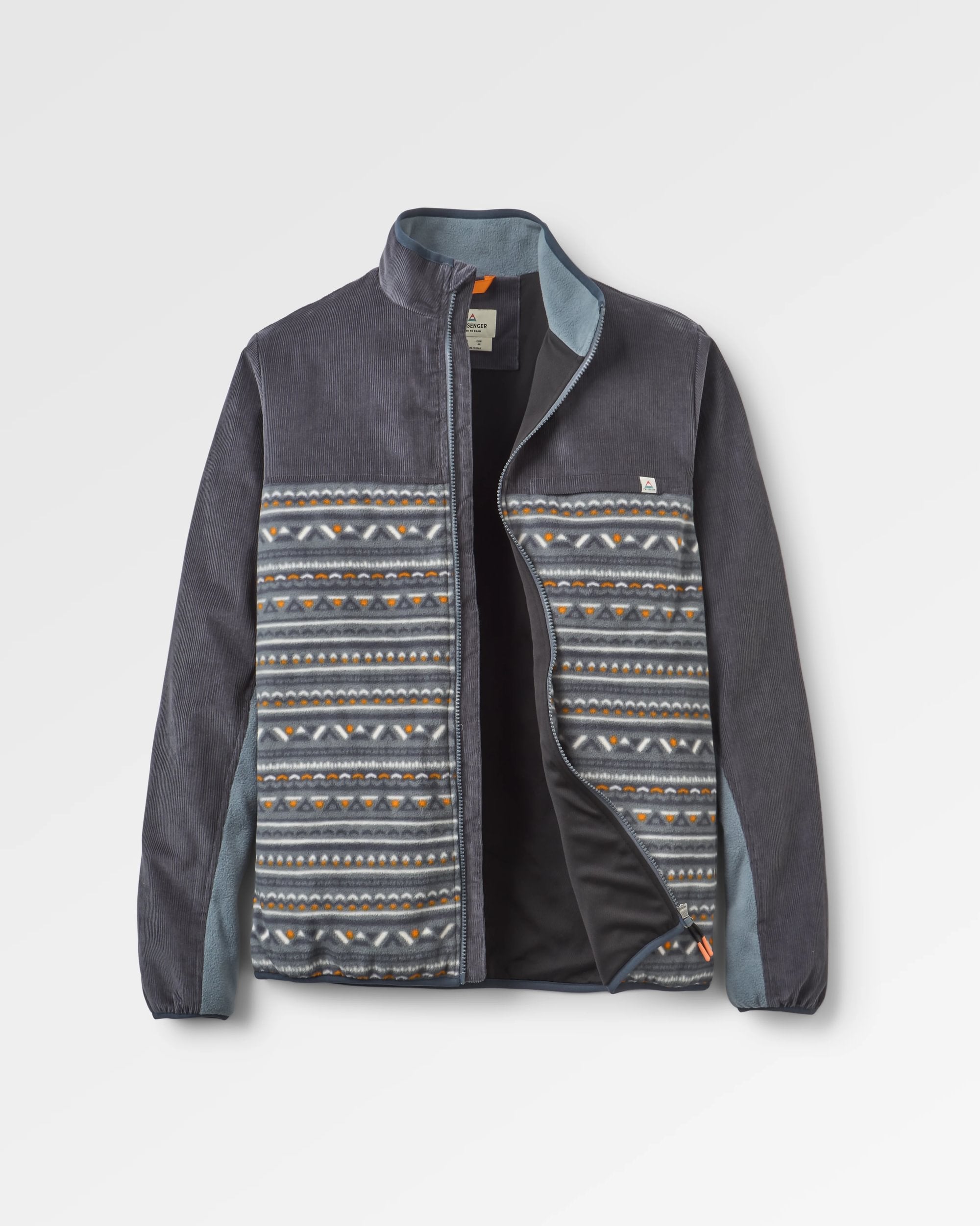 Somewhere Recycled Fleece - Geo Tracks Charcoal - Flatlay