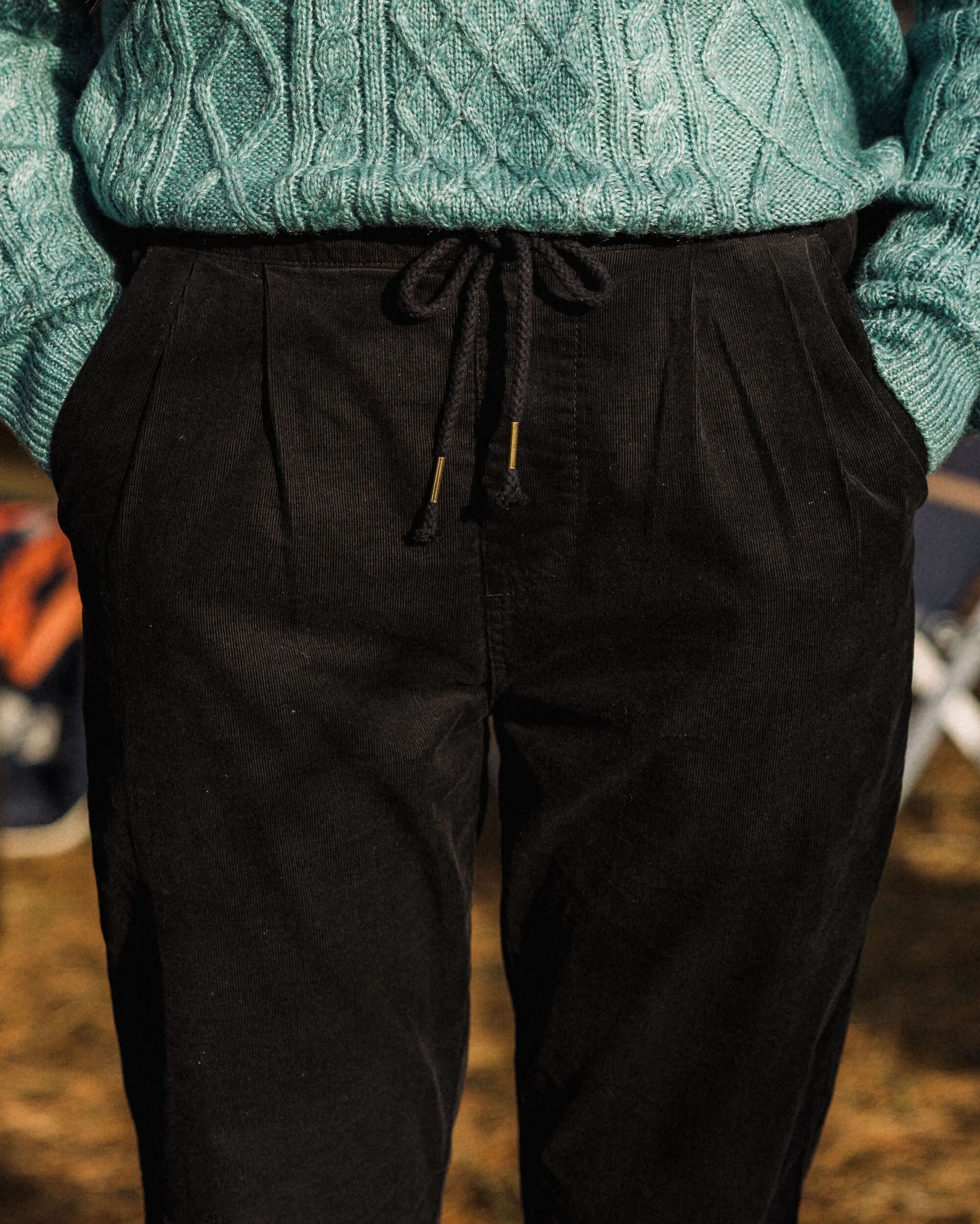 Compass Recycled Corduroy Trouser - Black - Lifestyle