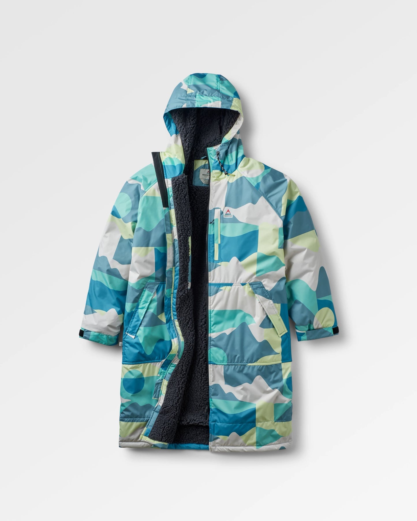 Waves Recycled Sherpa Lined Changing Robe - Vista Patchwork Aqua - Flatlay