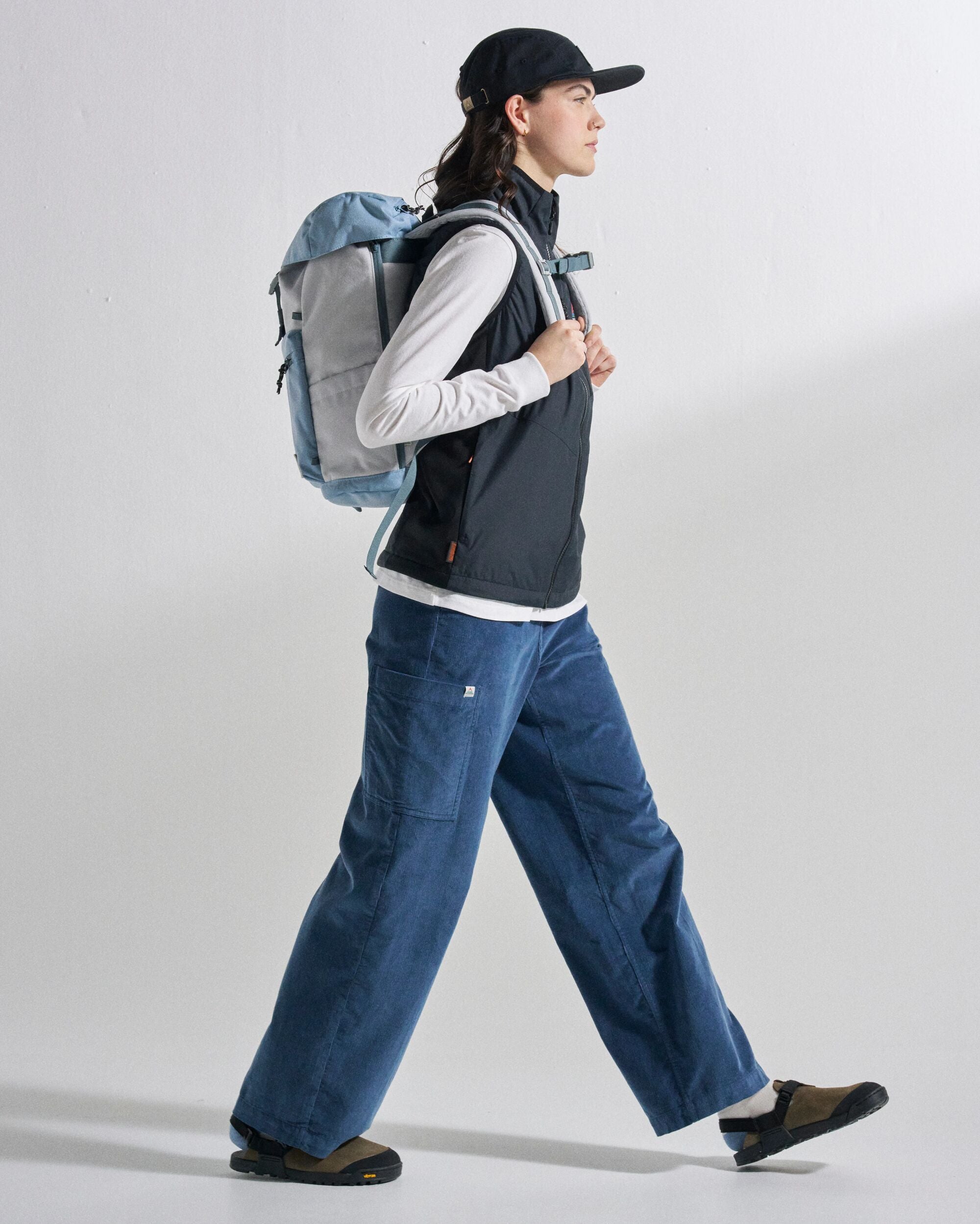 Someday Organic Cotton Corduroy Trouser - Dark Denim - Studio Model