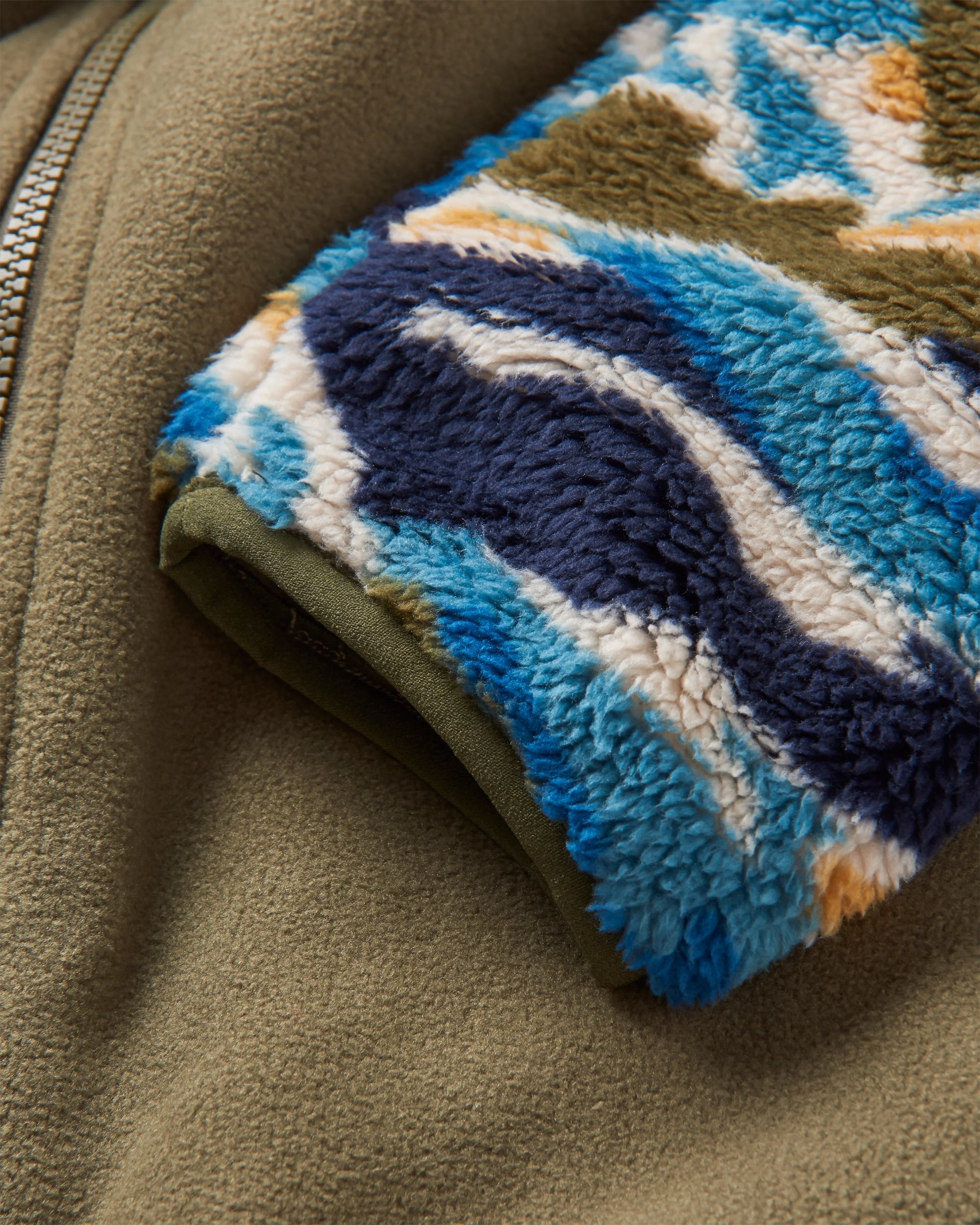 Nestling Recycled Polar-Lined Sherpa Fleece - Mount Scenic Khaki - Flatlay