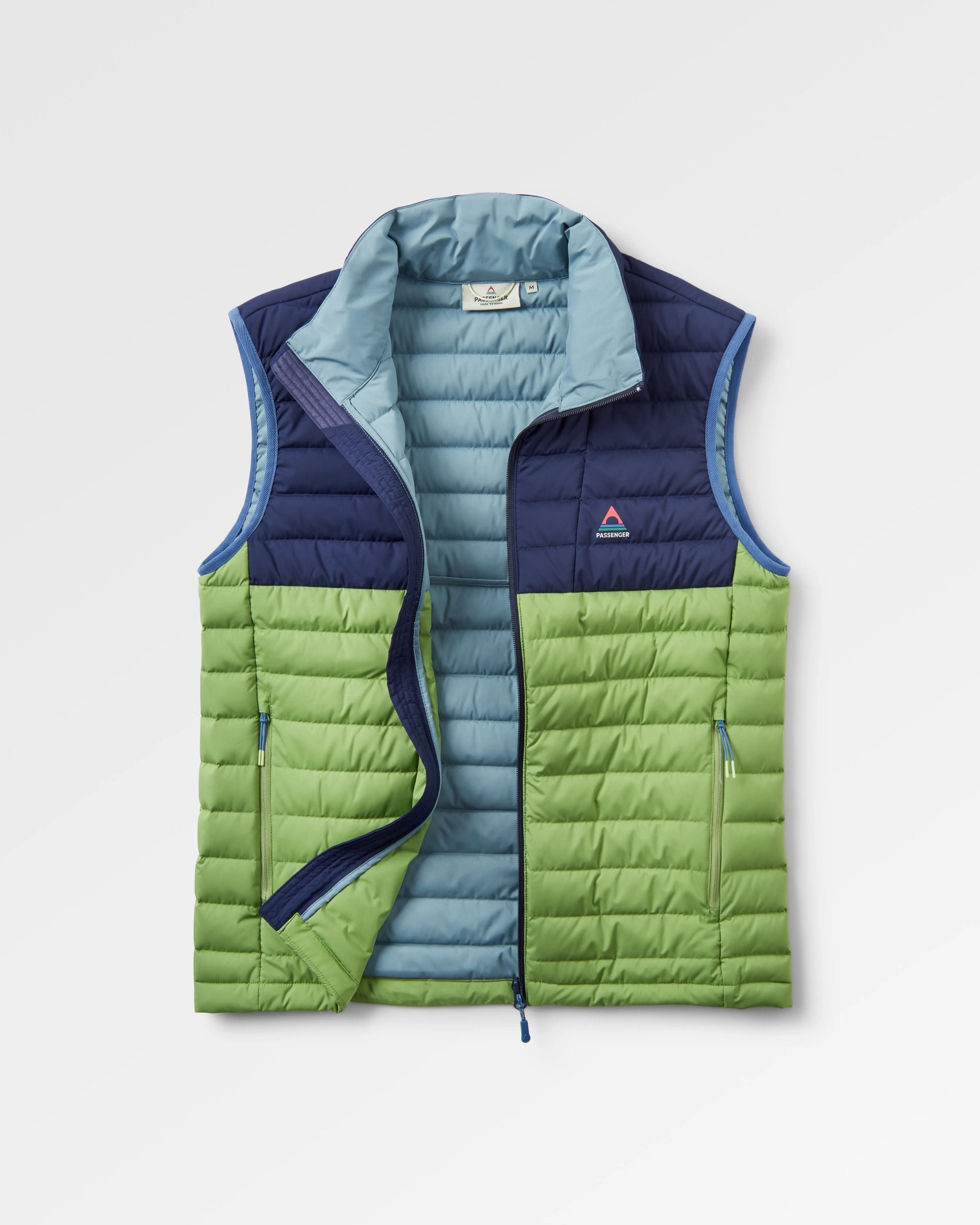 Ashland Down Recycled Gilet - Rich Navy/Pear Green - Flatlay