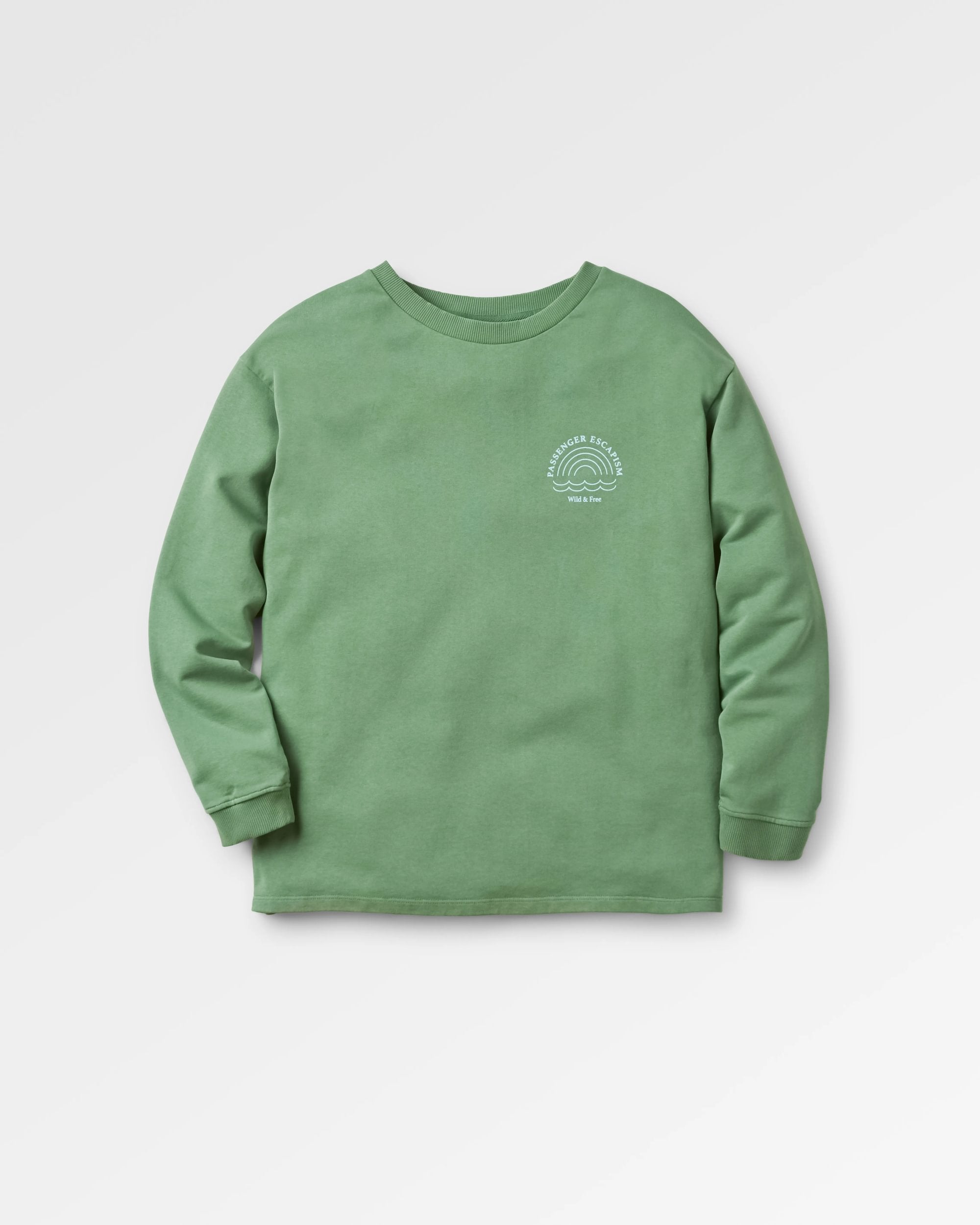 Rainbow Recycled Cotton Oversized Sweatshirt - Dark Ivy - Flatlay