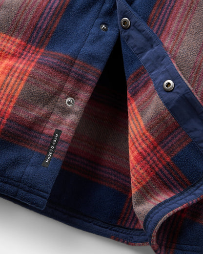 West Polar Fleece Shirt - Rich Navy/ Red Ochre Check - Flatlay