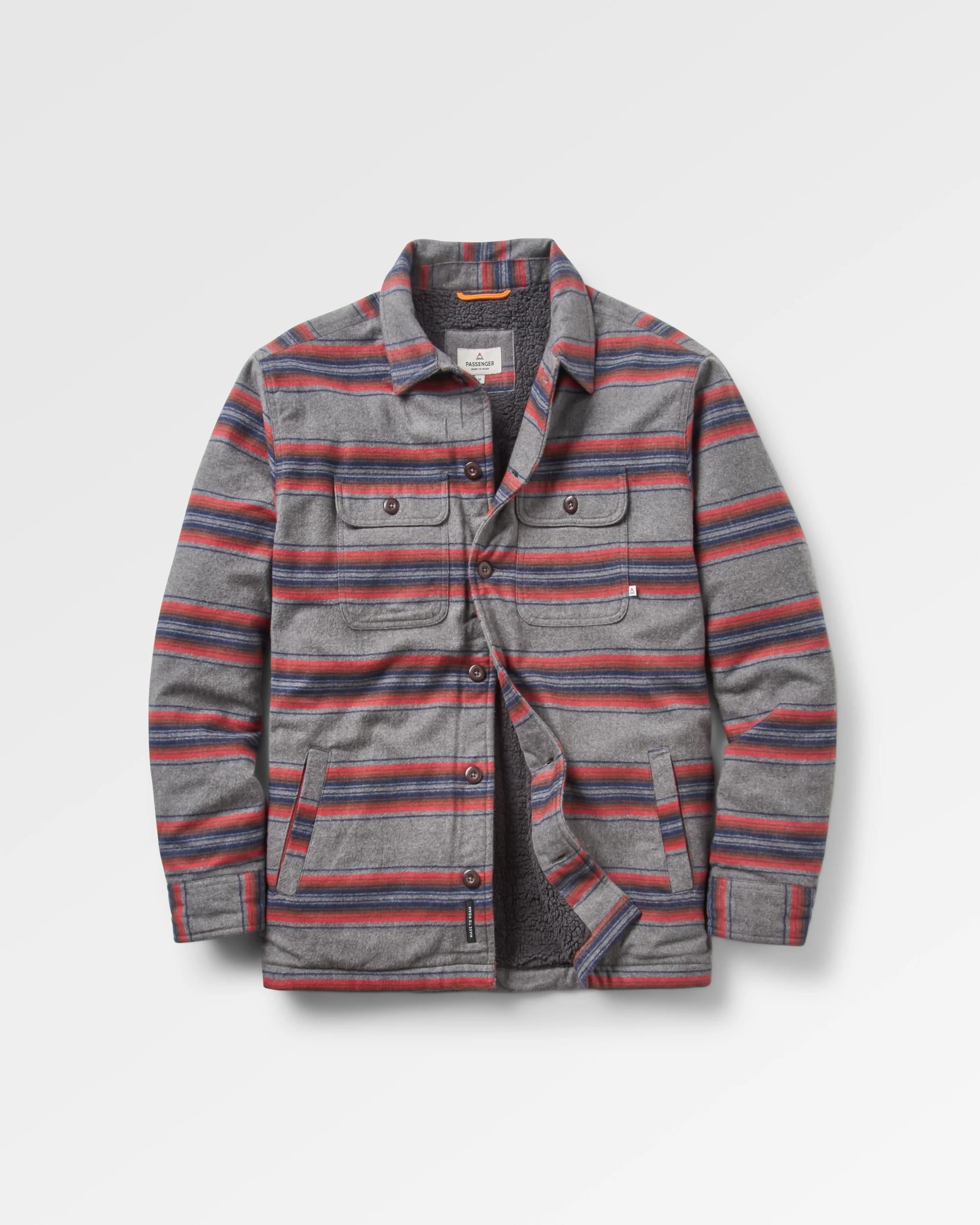 Freestyle Sherpa-Lined Overshirt - Grey Marl Stripe - Flatlay
