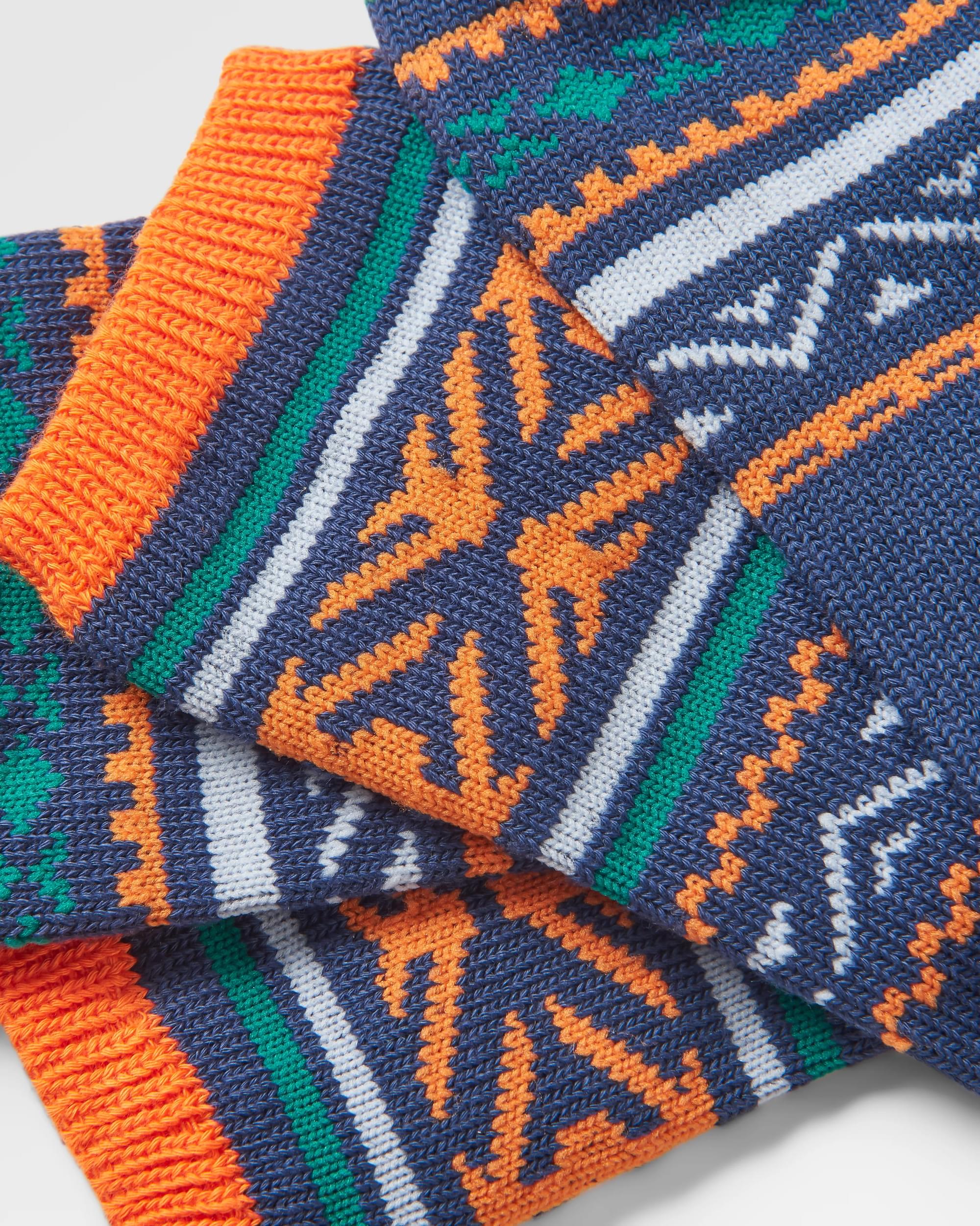 Organic Midweight Patterned Socks - Deep Navy - Flatlay