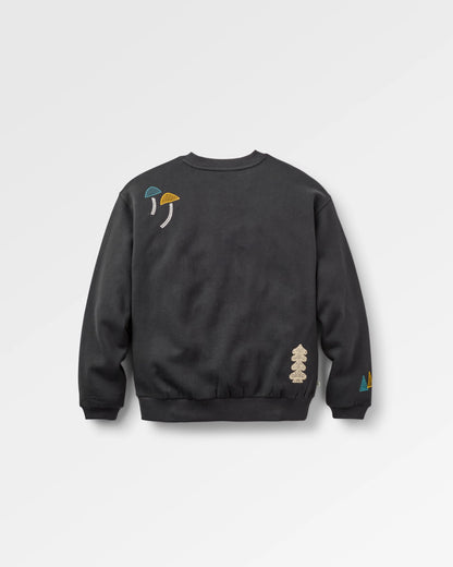 Slower Rhythms Embroidered Women's Organic Cotton Sweatshirt - Faded Black - Flatlay