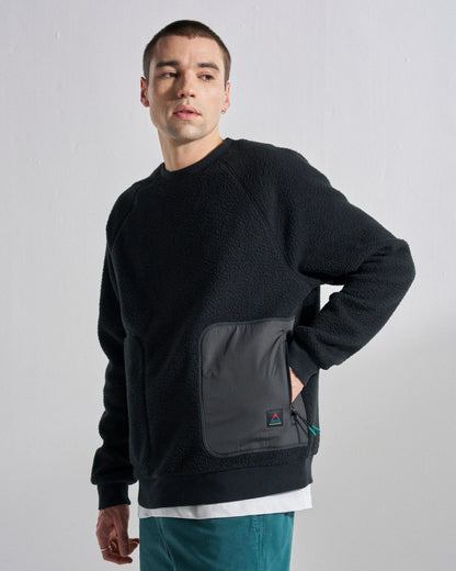 Offgrid Sherpa Crew Fleece - Black - Studio Model