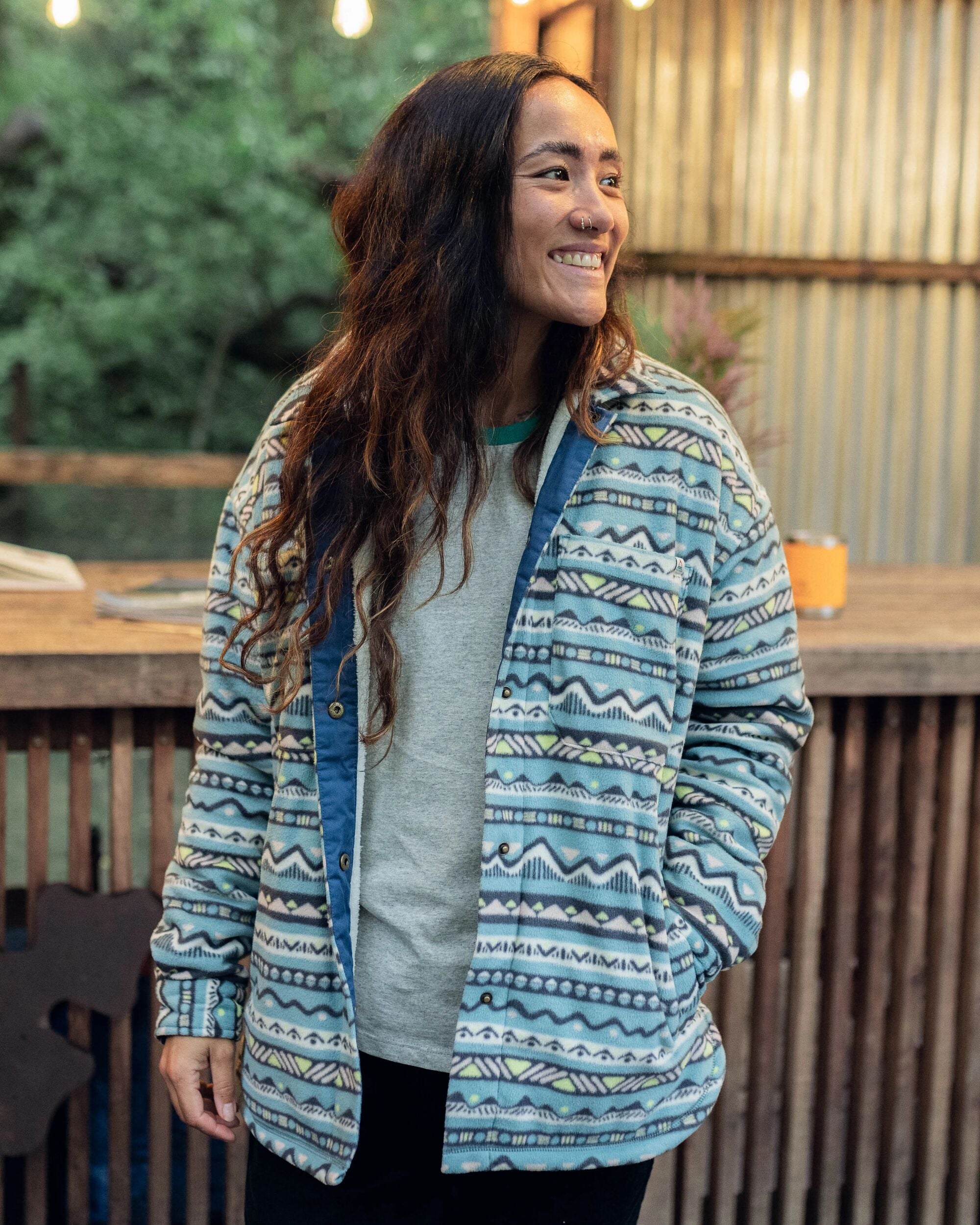 Orion Recycled Sherpa-Lined Polar Fleece Shirt - Mountain Geo Arctic - Lifestyle