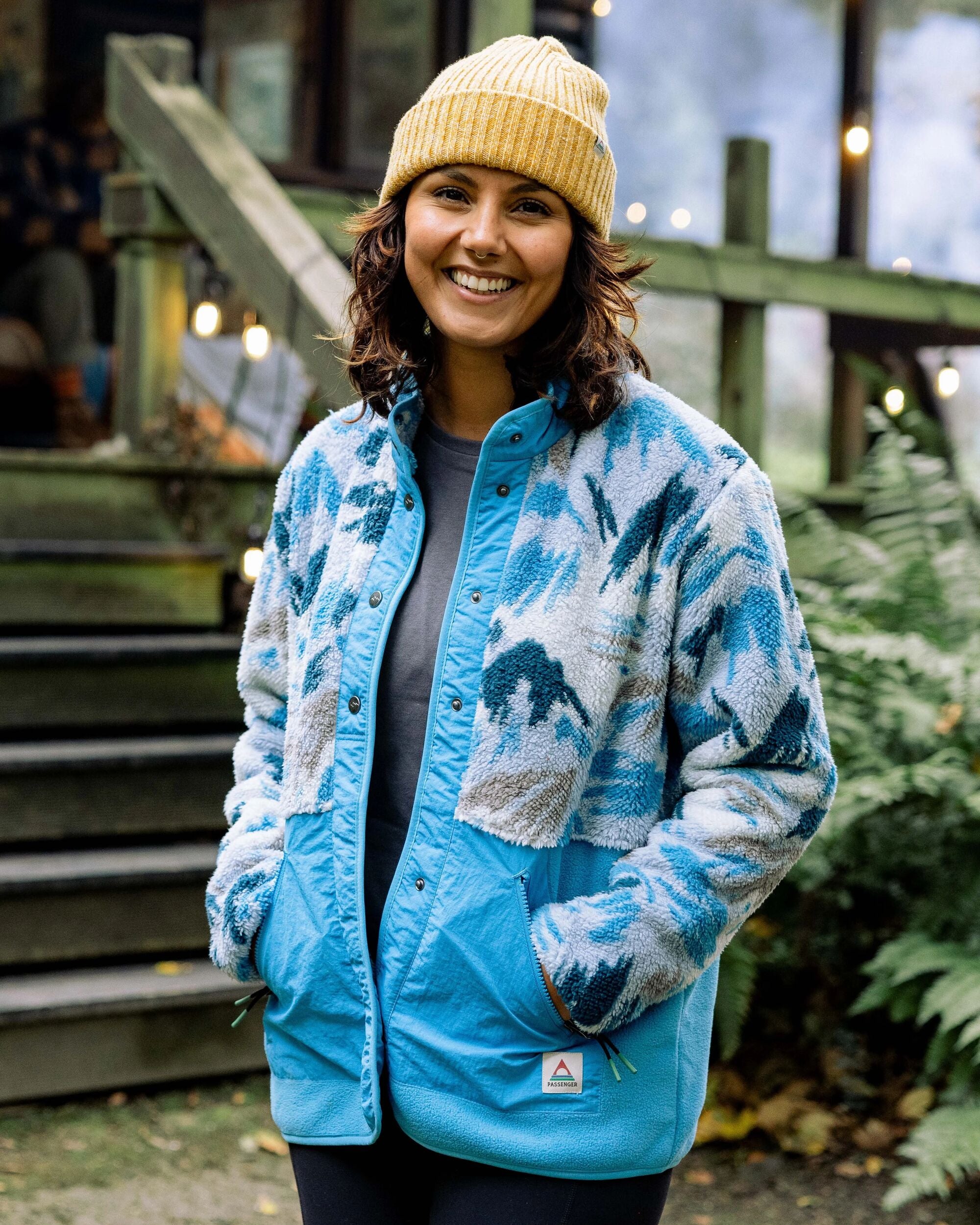 Navegado Recycled Soft-Touch Sherpa Fleece - Abstract Mountain Blue Fog - Lifestyle
