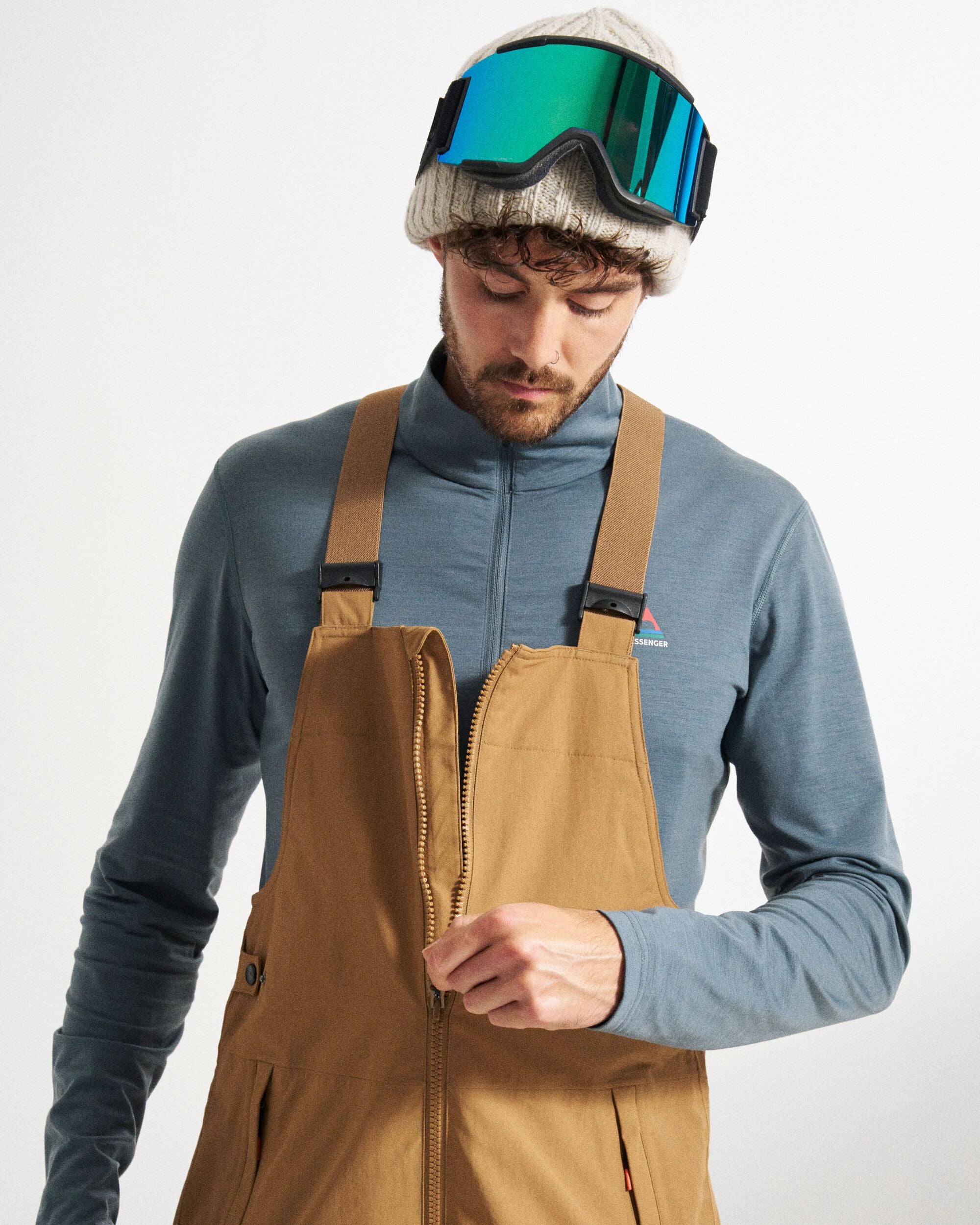 Snowscape Men's Recycled Bibpant - Toffee - Studio Model