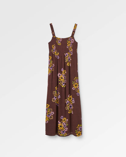 Soleis Woven Maxi Dress - Floral Grid Espresso - Flatlay