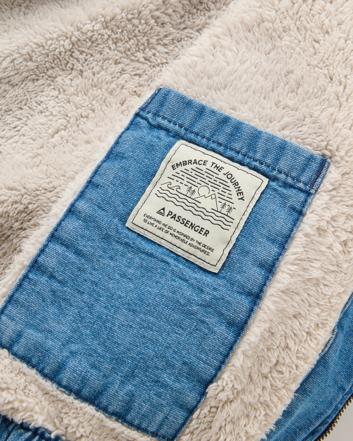 Lucia Sherpa Lined Denim Bomber Jacket - Denim Blue - Flatlay