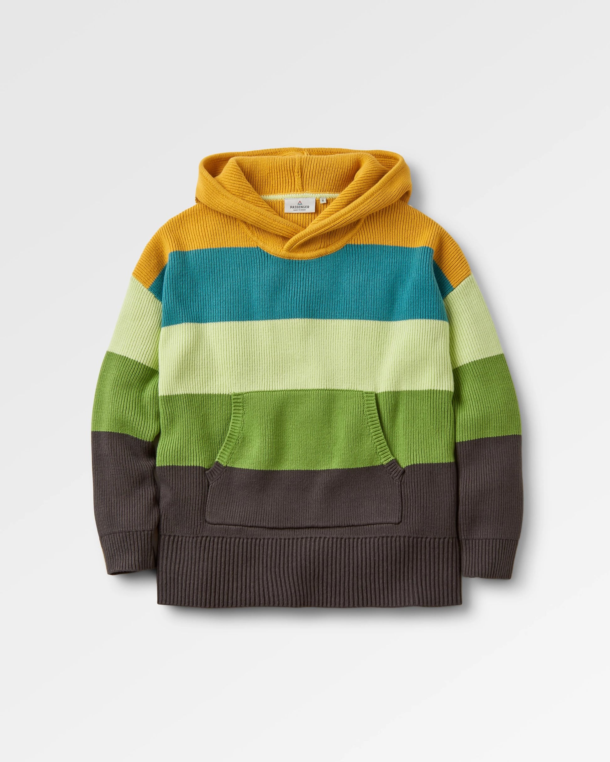 Moments Oversized Organic Knitted Hoodie - Mustard Yellow Multi Stripe