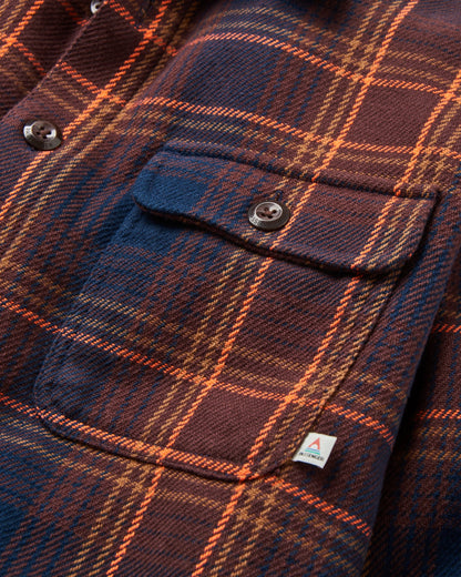 Island Heavy Twill Shirt - Rich Navy/Espresso Check - Flatlay