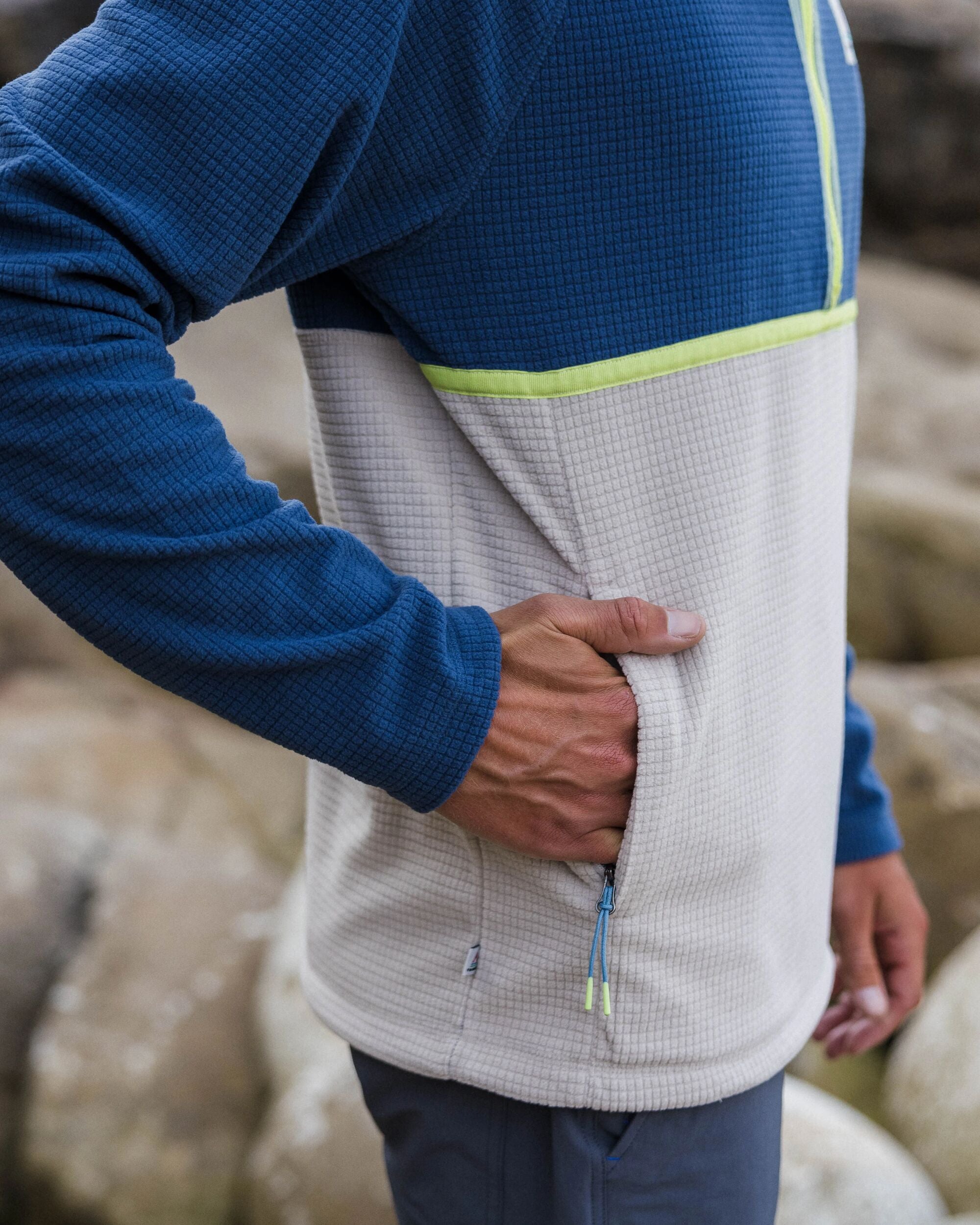 Overlook Recycled Grid Polar Fleece - Dark Denim/Pebble Grey - Lifestyle