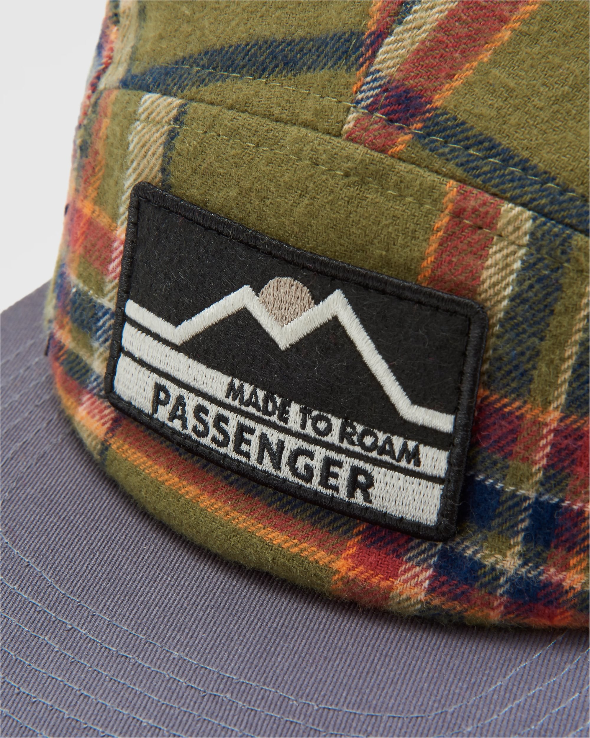 Fixie Recycled Flannel 5 Panel Cap - Khaki Check - Flatlay