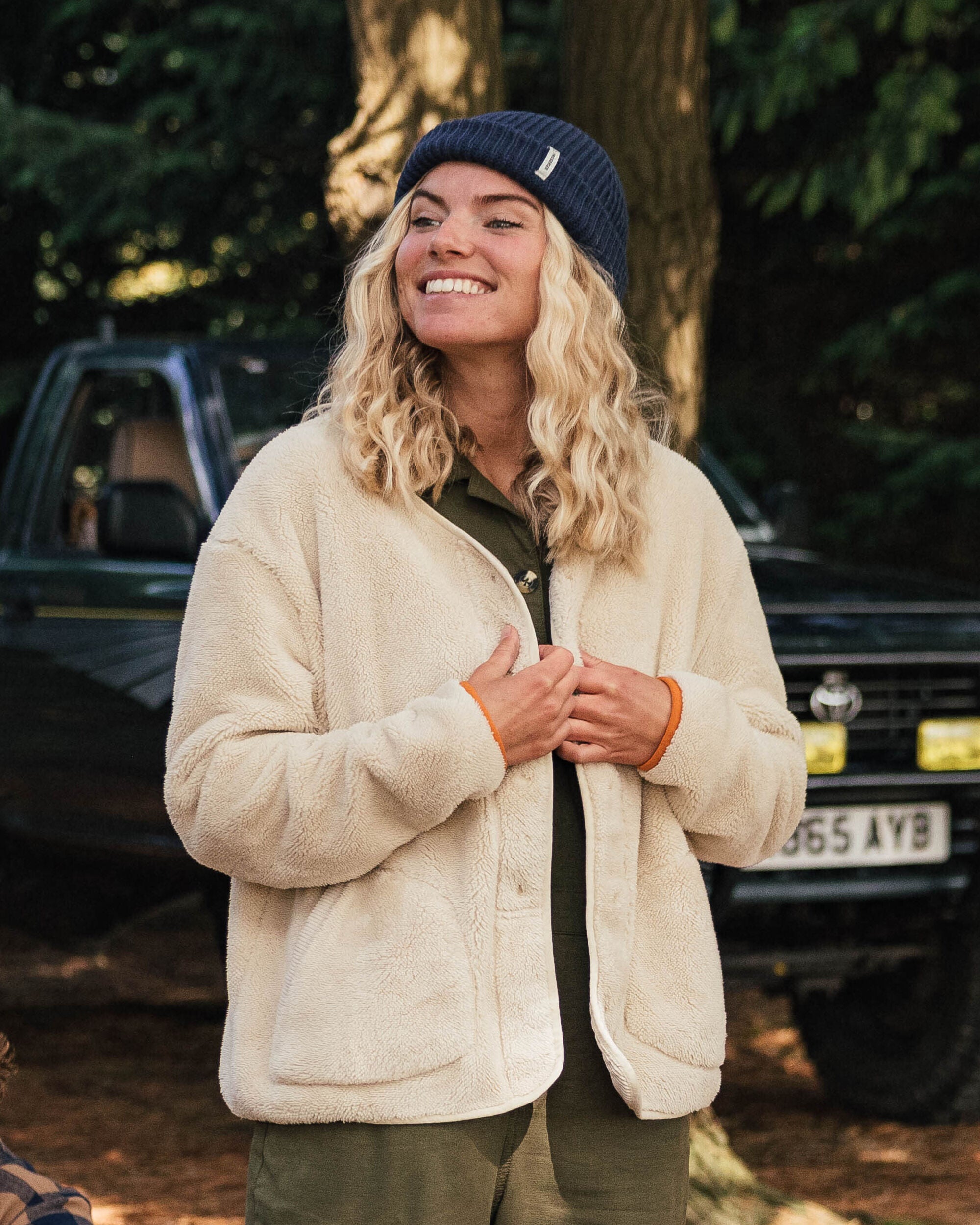 Iris Collarless Recycled Fleece Jacket - Oatmeal - Lifestyle
