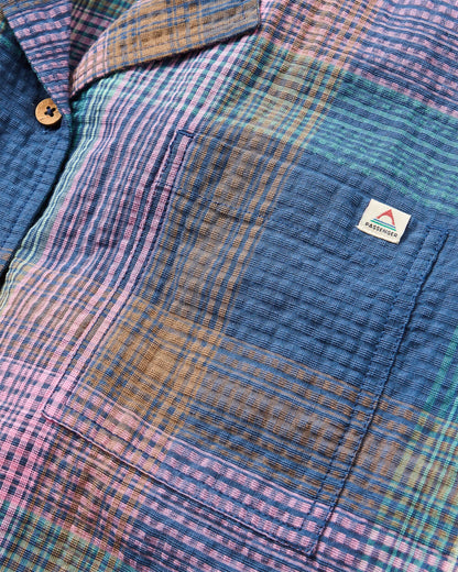 Arden Organic Cotton Short Sleeve Shirt - Rich Navy Multi Check - Flatlay