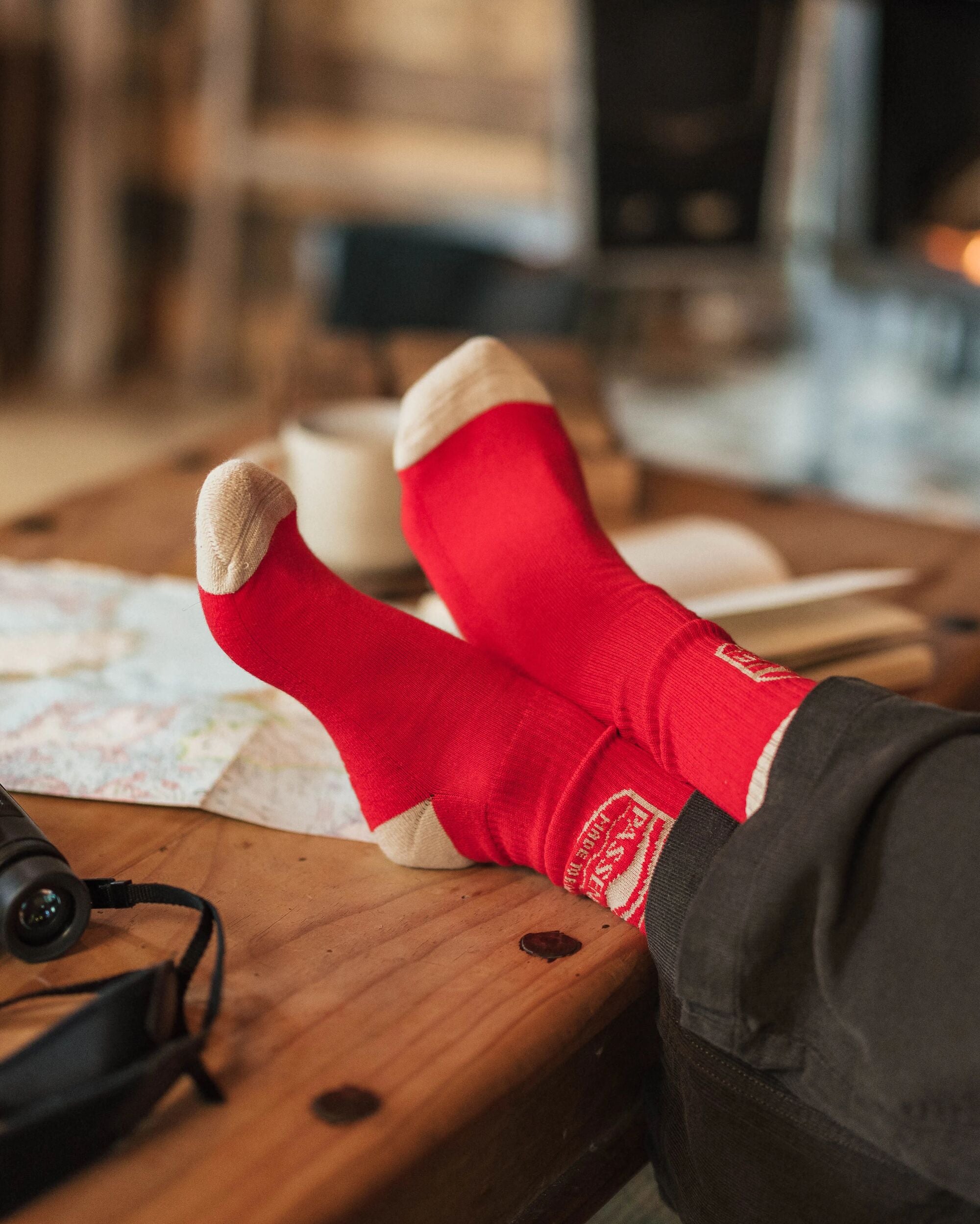 Rambler Organic Mid-weight Crew Socks - Red Ochre - Lifestyle