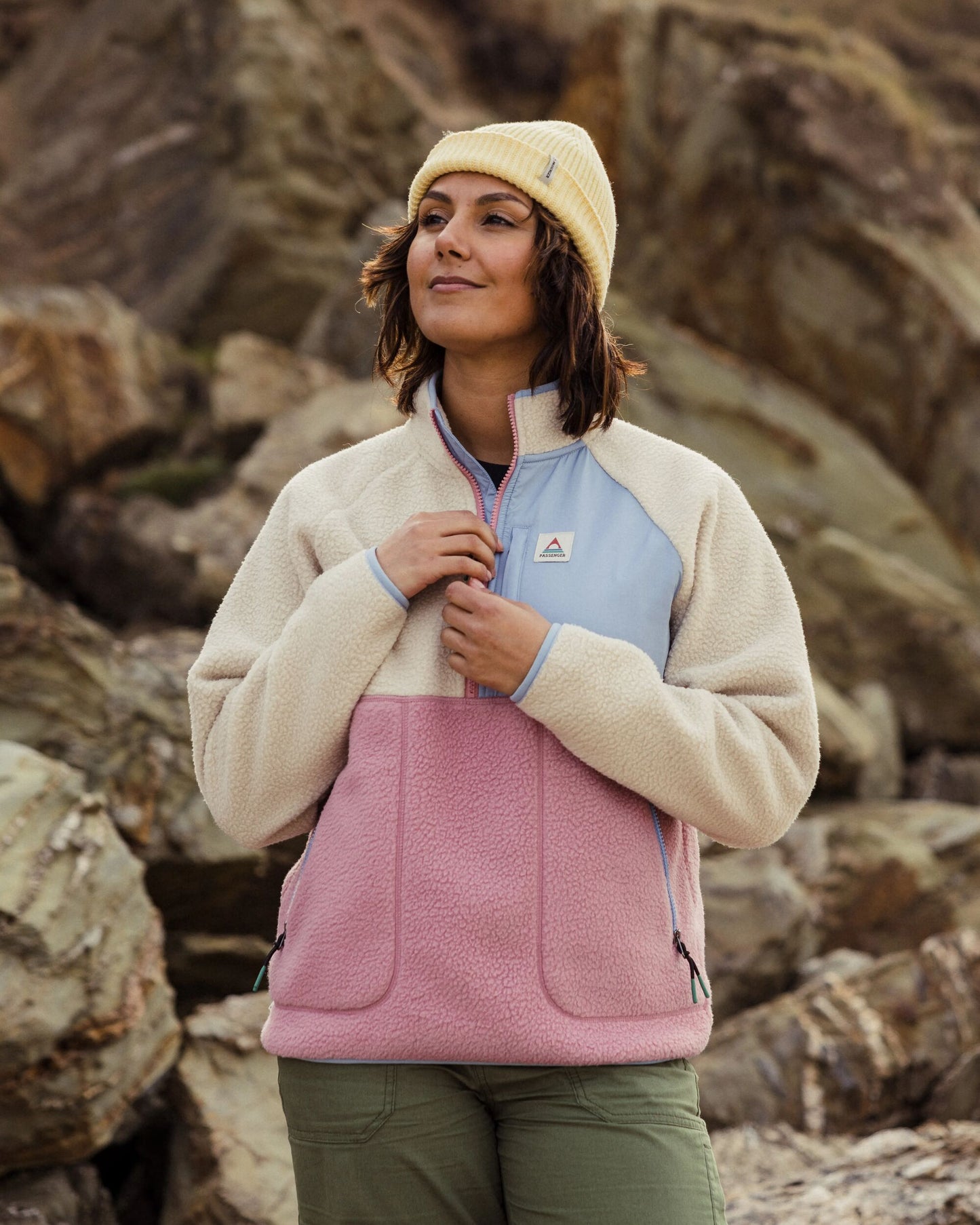 Home Recycled Sherpa Fleece - Oatmeal/Pink haze