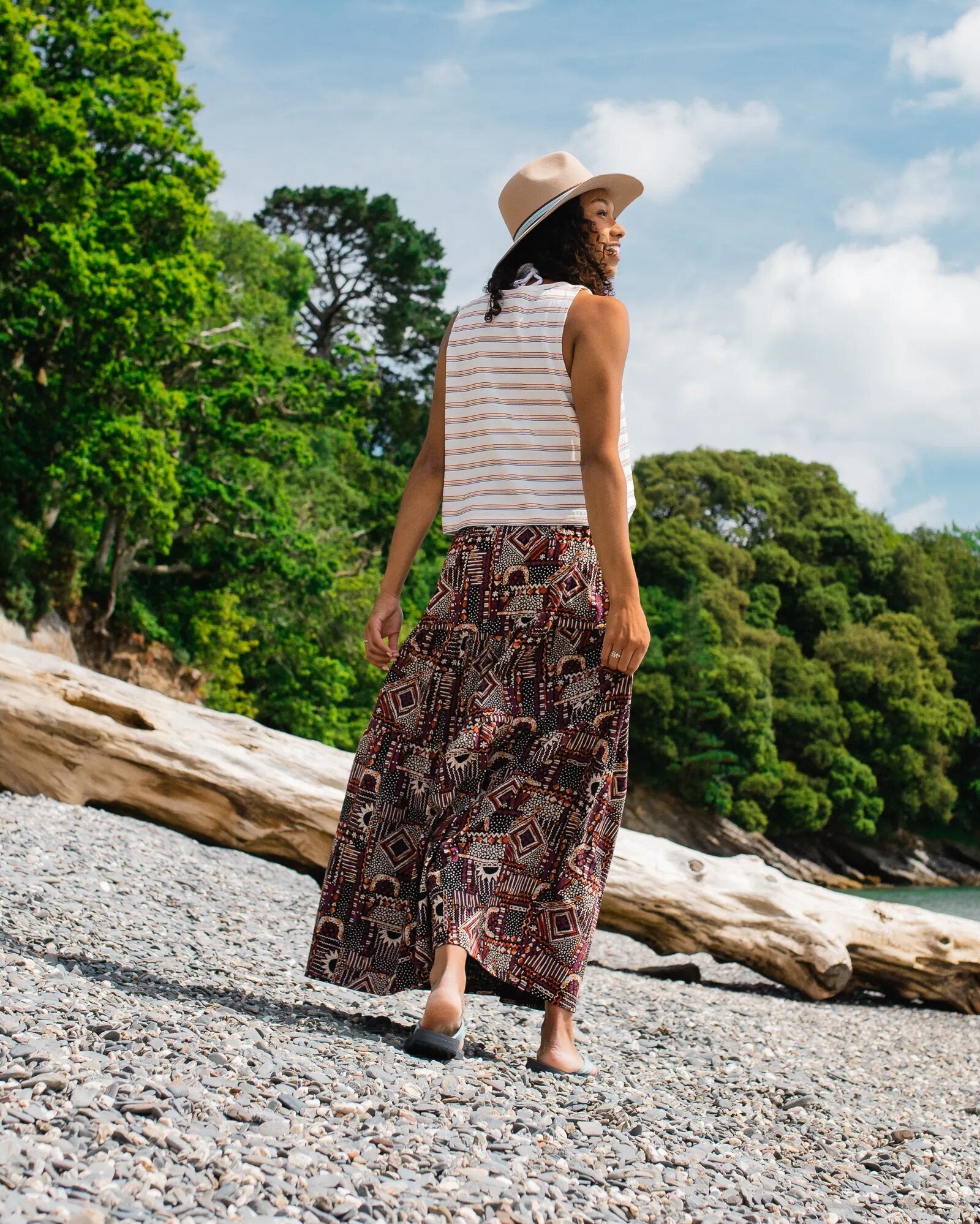 Fareway Recycled Cotton Maxi Skirt - Vintage Patchwork Black/Multi - Lifestyle
