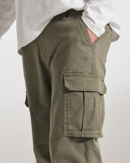 Lakeside Cargo Cotton Trouser - Dusty Olive - Studio Model
