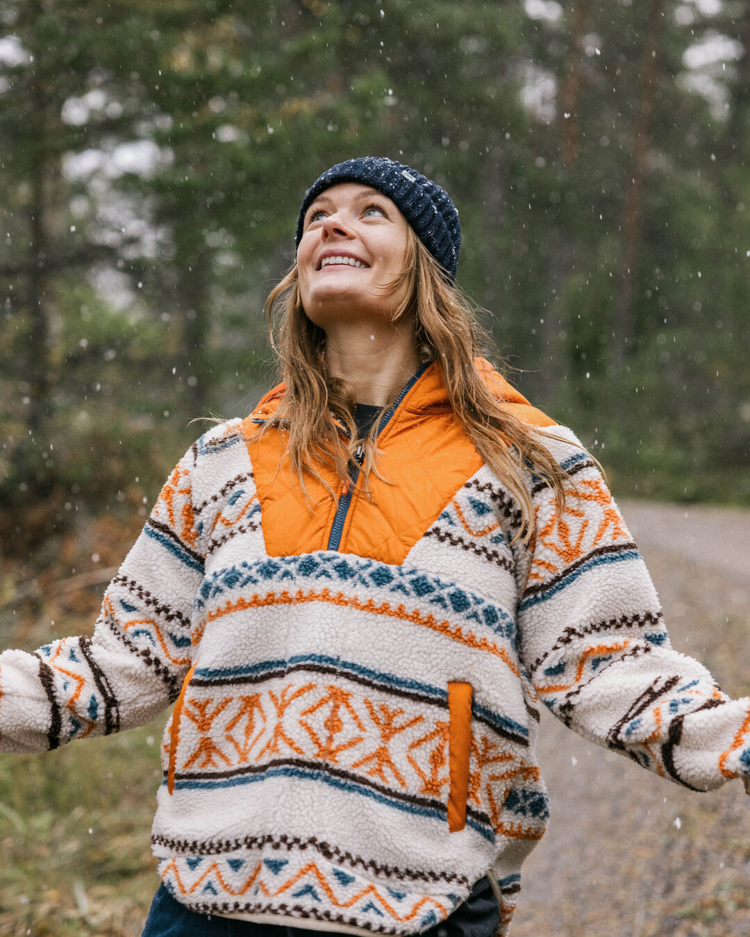 Beaumont Recycled Sherpa Hooded Fleece - Homespun Stripe Sunrise Orange