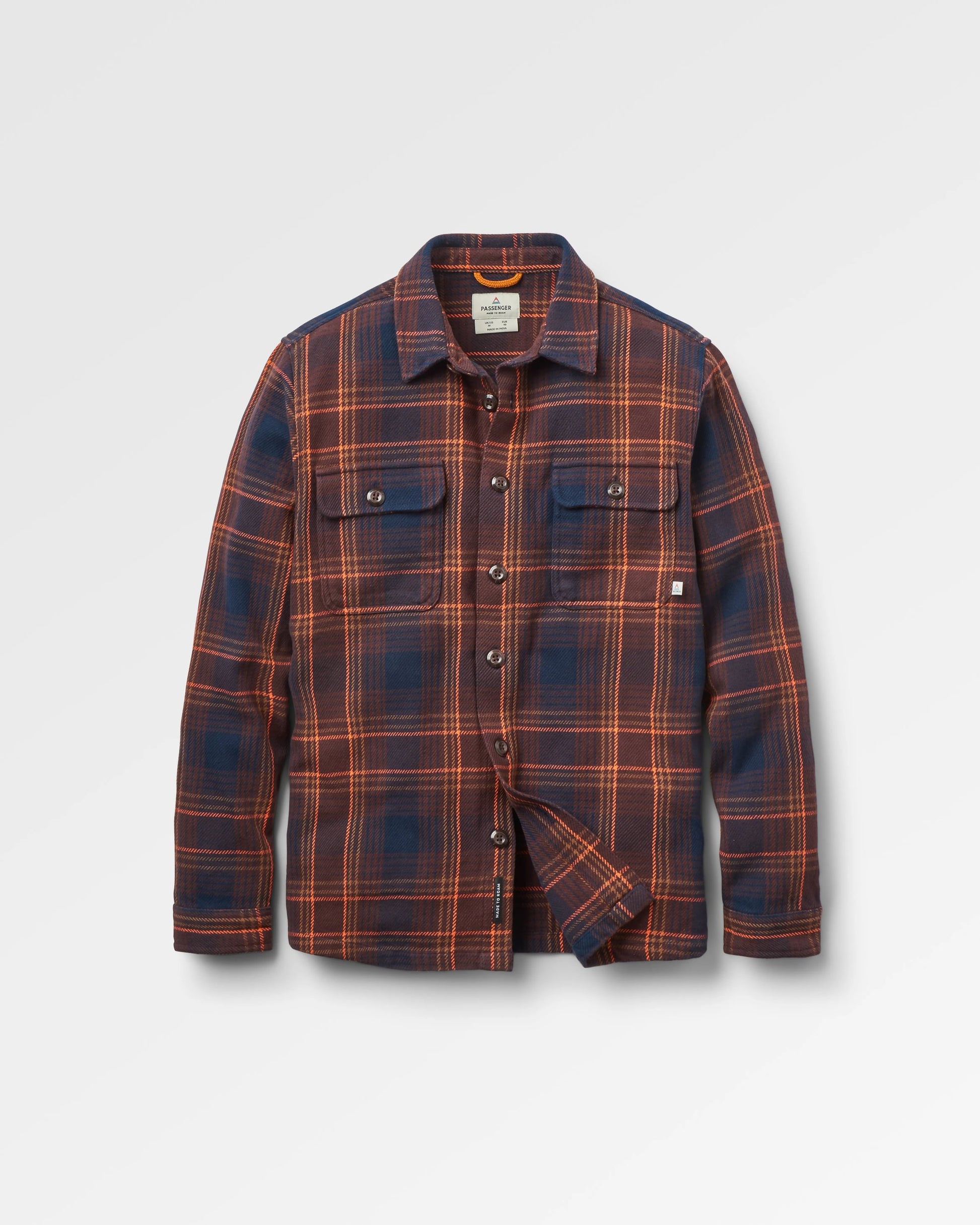 Island Heavy Twill Shirt - Rich Navy/Espresso Check - Flatlay