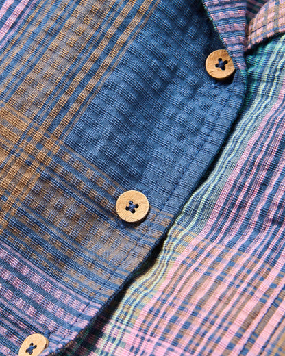 Arden Organic Cotton Short Sleeve Shirt - Rich Navy Multi Check - Flatlay