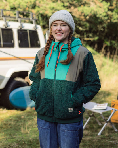 Joy Full Zip Hooded Sherpa Fleece - Greenlake/Rain Forest - Lifestyle