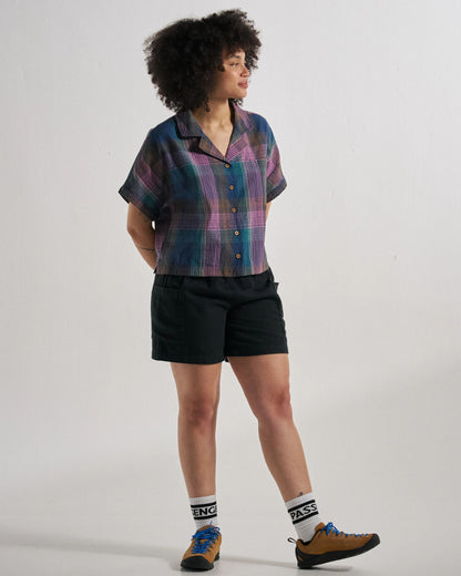 Arden Organic Cotton Short Sleeve Shirt - Rich Navy Multi Check - Studio Model