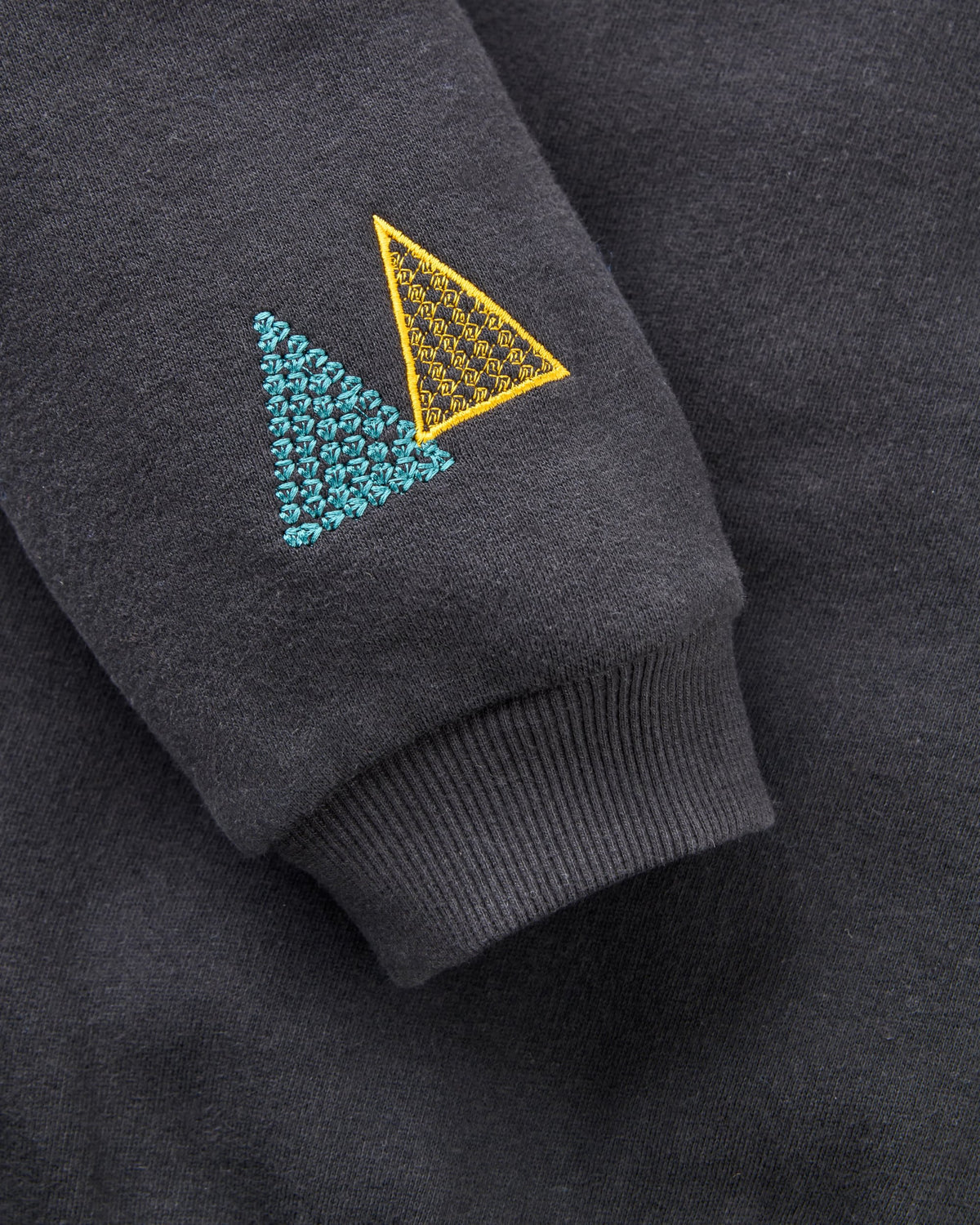 Slower Rhythms Embroidered Women's Organic Cotton Sweatshirt - Faded Black - Flatlay