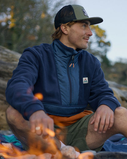 Woodland Hoodless Recycled Polar Fleece - Rich Navy/Sunset Orange - Lifestyle