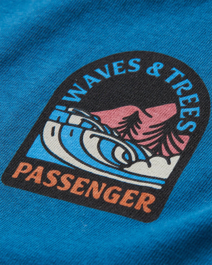 Waves & Trees Recycled Cotton LS T-Shirt - Tidal Blue