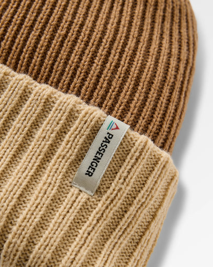 Outlook Reversible Recycled Beanie - Toffee/Stone - Flatlay