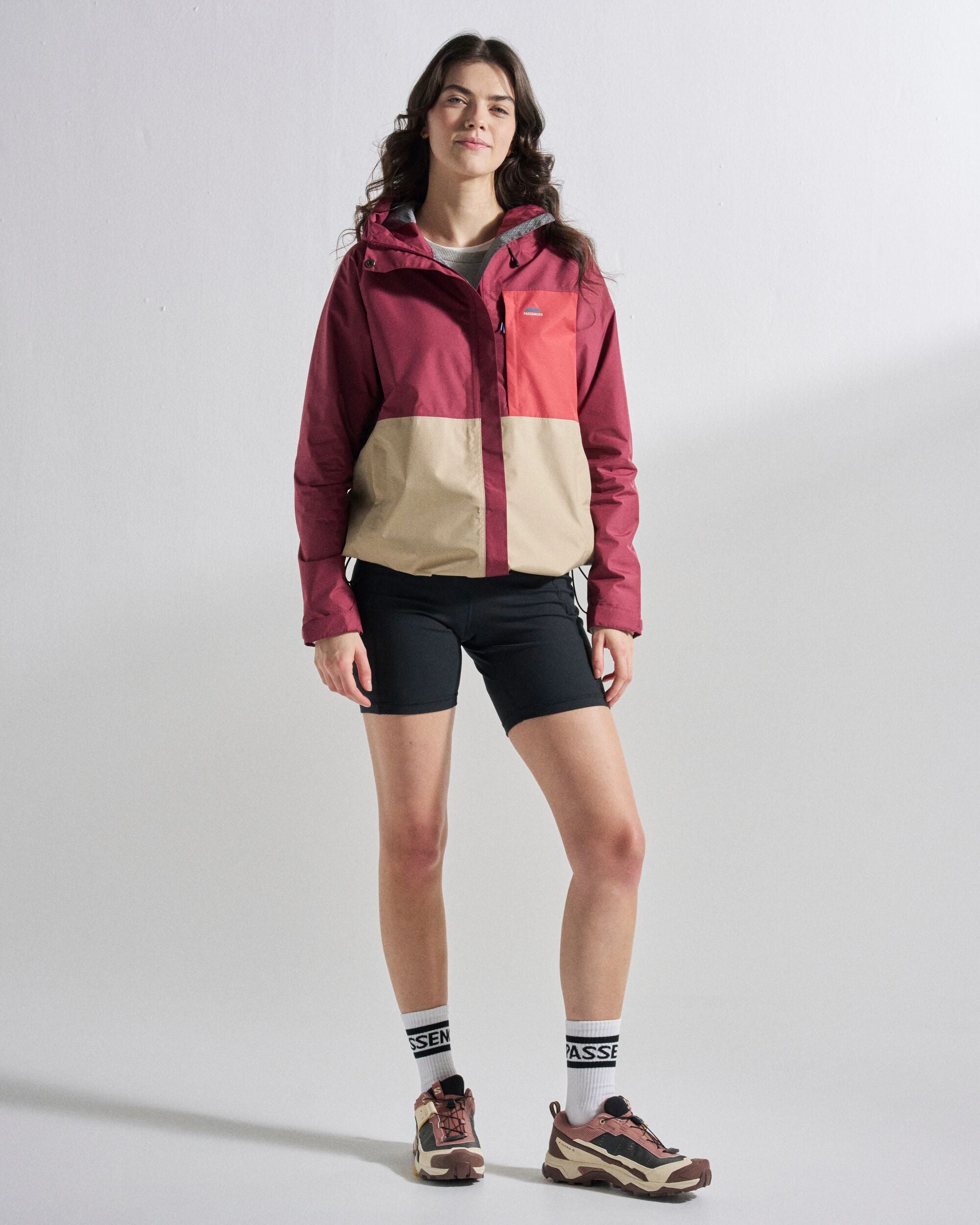 Trailscape Women's Waterproof Jacket - Maroon/Stone - Studio Model
