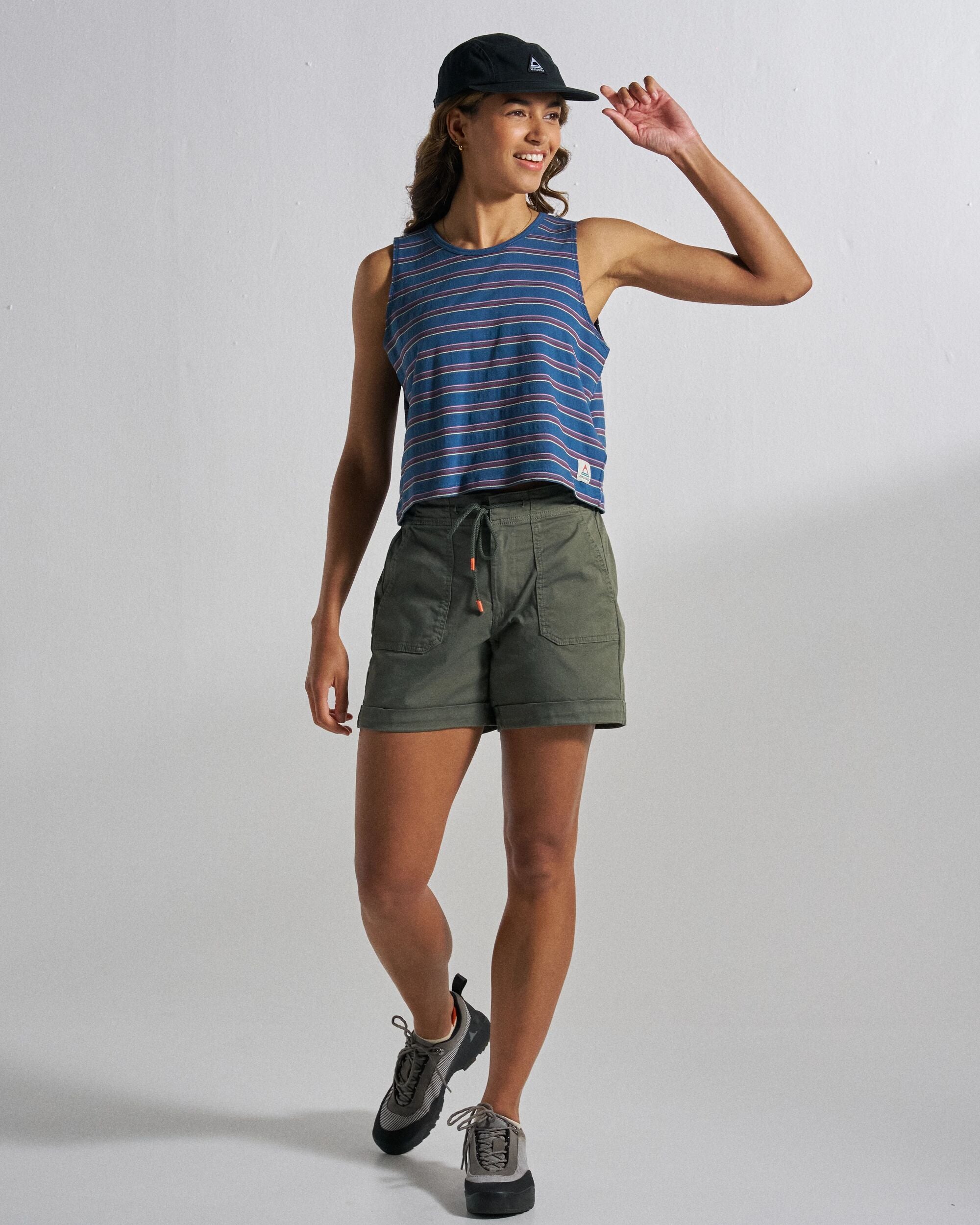 Retro Vibes Vest  - Dark Denim Stripe - Studio Model