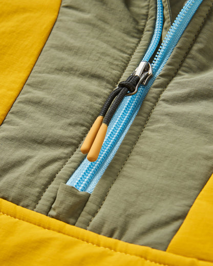 Ocean Recycled Insulated 1/2 Zip Jacket - Dusty Olive/Heritage Yellow - Flatlay