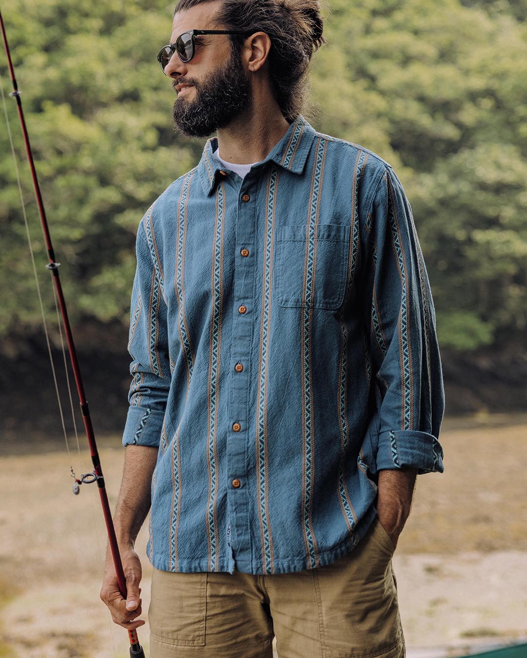 Voyage Organic Cotton Jacquard Shirt - Mediterranean Geo Stripe