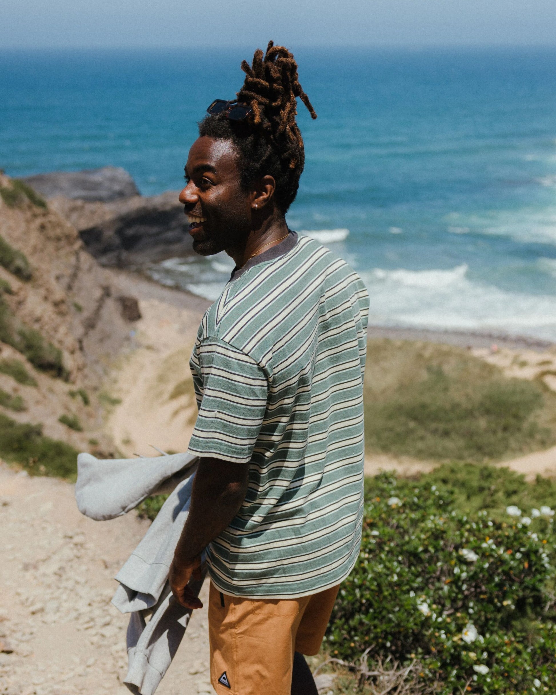 Retro Recycled Cotton Relaxed Fit T-Shirt - Deep Ocean Multi Stripe - Lifestyle