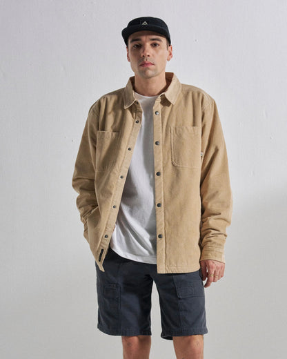 Kodiak Sherpa Lined Cord Overshirt - Stone - Studio Model