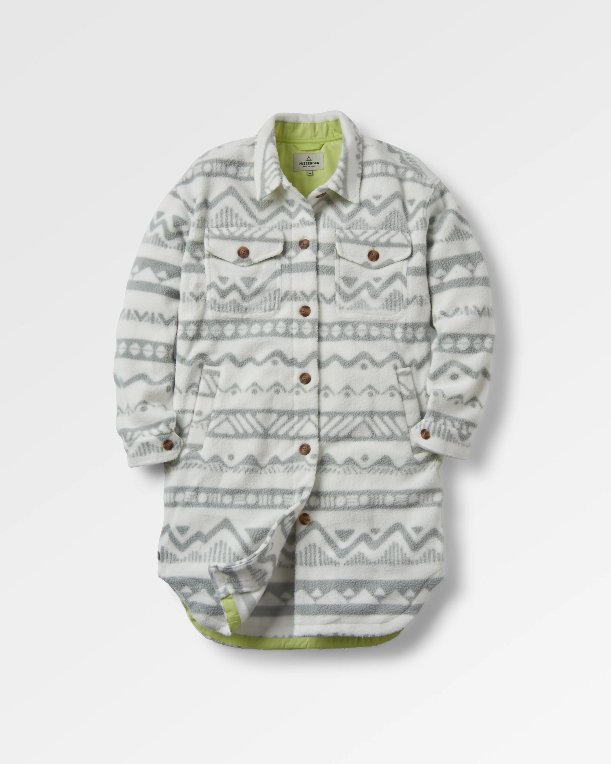 Cloudy Recycled Sherpa Fleece Shirt - Mountain Geo Vintage White - Flatlay